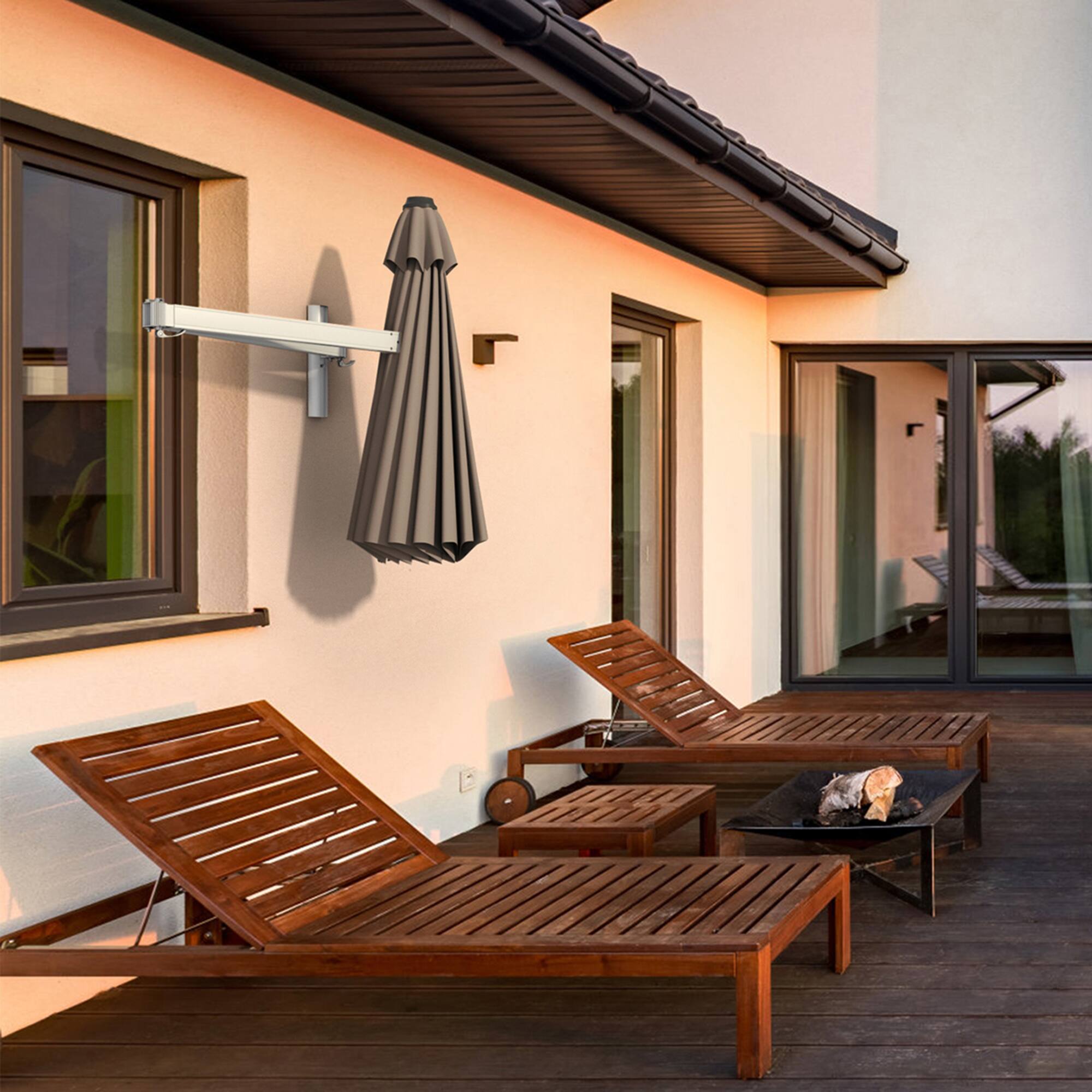 Alt View 3. Gymax - Gymax 8FT Patio Wall Mounted Cantilever Umbrella Parsol w/ Adjustable Pole Tan - Tan.