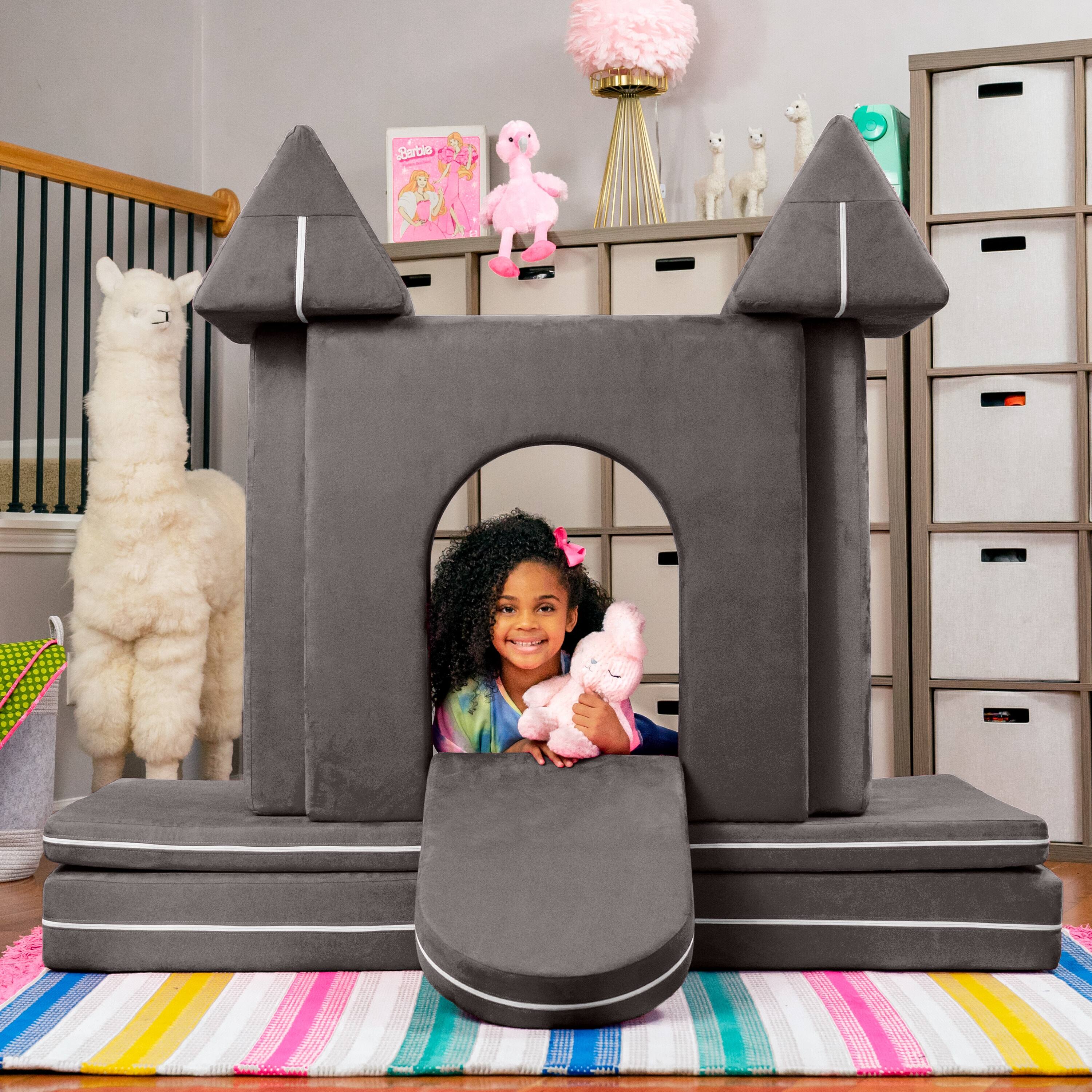 Angle. Jaxx - Jaxx Zipline Playscape Castle Gate - Playtime Furniture for Imaginative Kids, Charcoal - Charcoal.