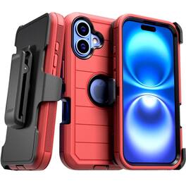 RomeTech - Defender Case for iPhone 16 Plus with Belt Clip, Kickstand, Dual-Layer, Red/Black - Red / Black