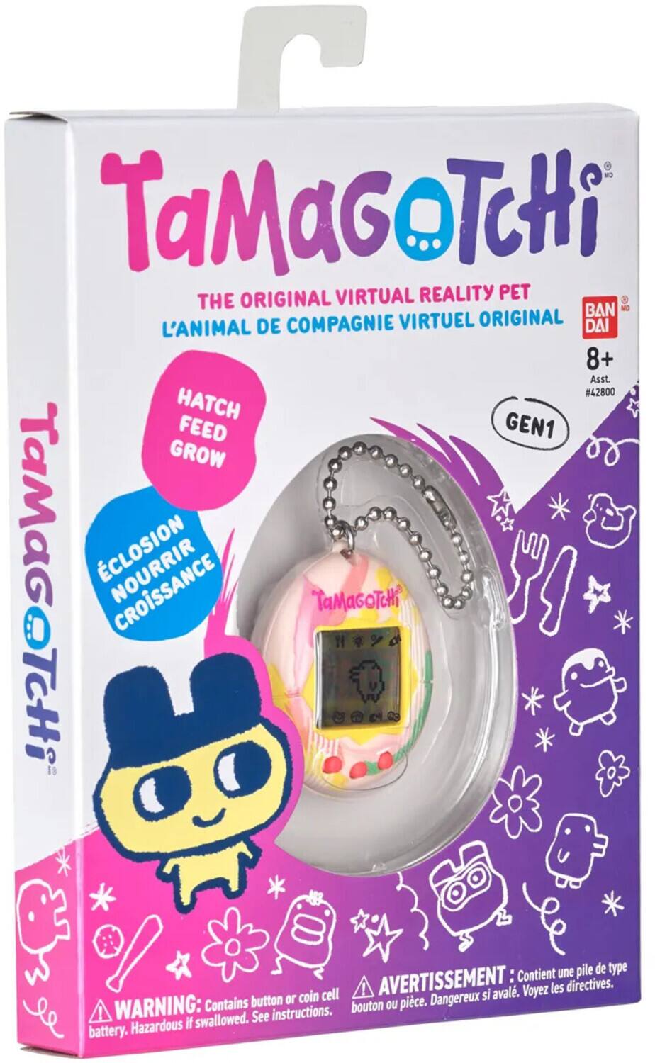 TaMaGoTcHi ORIGINAL VIRTUAL REALITY PET THE BAN MC DE COMPAGNIE VIRTUEL ORIGINAL DAI L'ANIMAL 8+ Asst. #42800 HATCH FEED GEN1 GROW CLOSION TaMaGaTcHi CROiSSANCE TaMaGoTcHi Contient une pile de type button or coin cell AVERTISSEMENT: bouton ou pice. Dangereux si swallowed. See instructions. WARNING: Contains battery. Hazardous if