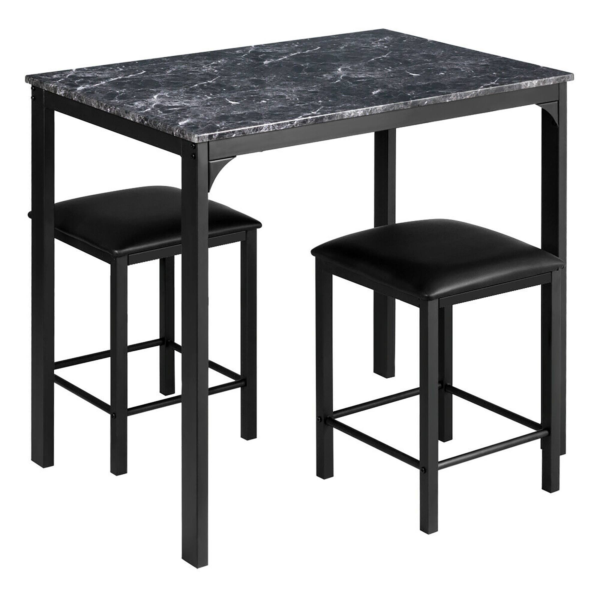 Alt View 17. Costway - 3 Piece Counter Height Dining Set Faux Marble Table 2 Chairs Kitchen Bar Black - Black.