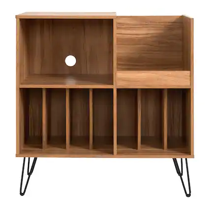 Front. CorLiving - CorLiving Vintora Large Brown Engineered Wood Open Shelved Turntable Media Stand - Brown.