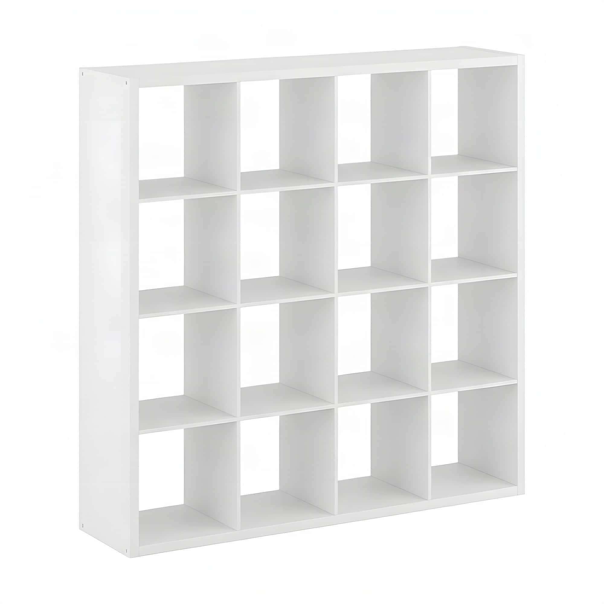 FurniFact - Engineered Wood Storage Cabinet with 16 Open-Back Cube Shelves, Tall Bookcase Organizer for Bedroom or Entryway - White