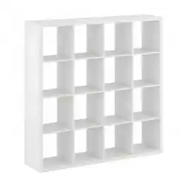 FurniFact - Engineered Wood Storage Cabinet with 16 Open-Back Cube Shelves, Tall Bookcase Organizer for Bedroom or Entryway - White