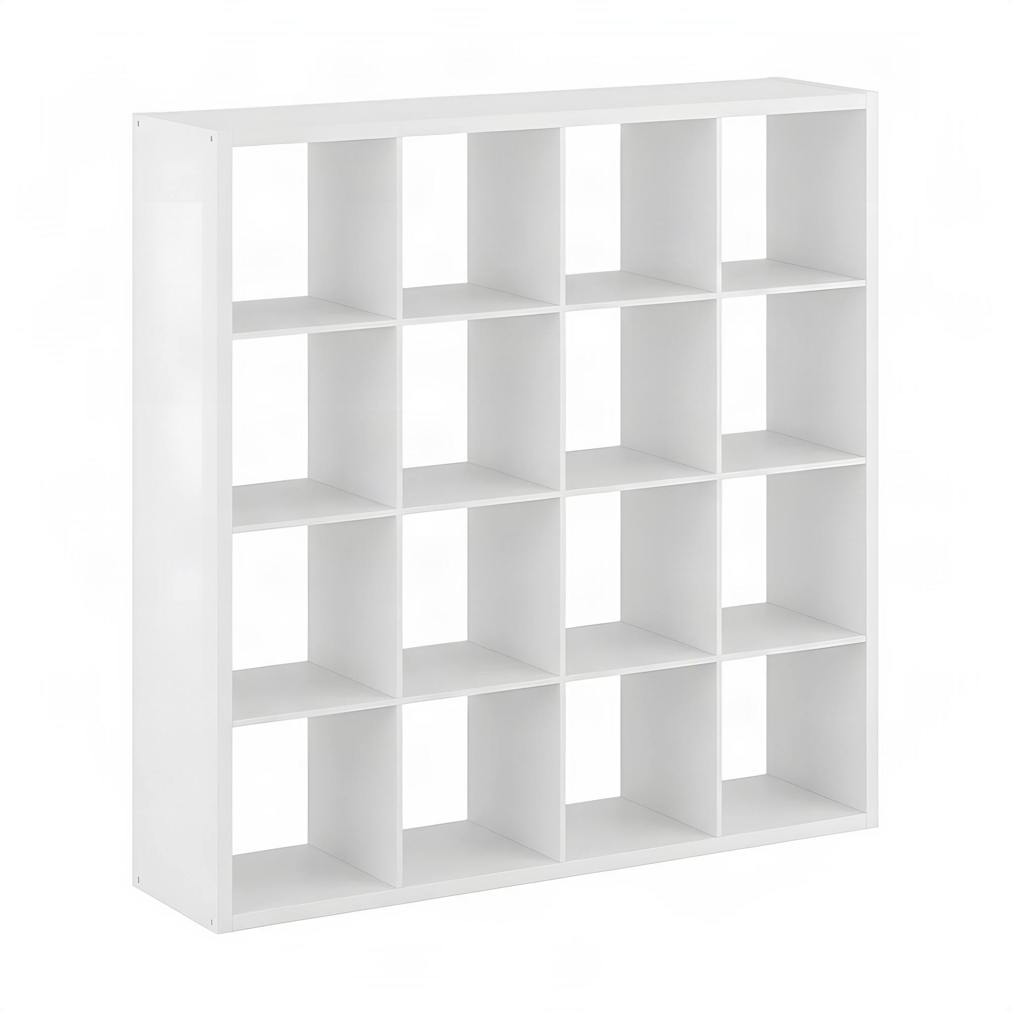 Front. FurniFact - Engineered Wood Storage Cabinet with 16 Open-Back Cube Shelves, Tall Bookcase Organizer for Bedroom or Entryway, White - White.