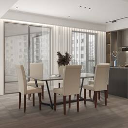 Emma + Oliver - Mid-Century Parsons Chair and Hardwood Frame for Kitchen, Dining Room & More - Beige Faux Leather