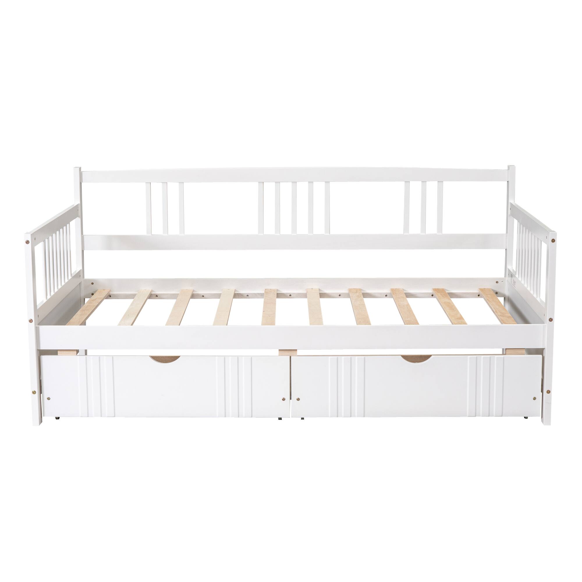 Back. Whisen - Wood Daybed with Two Storage Drawers, Multi-Functional Sofa Bed Frame - White.