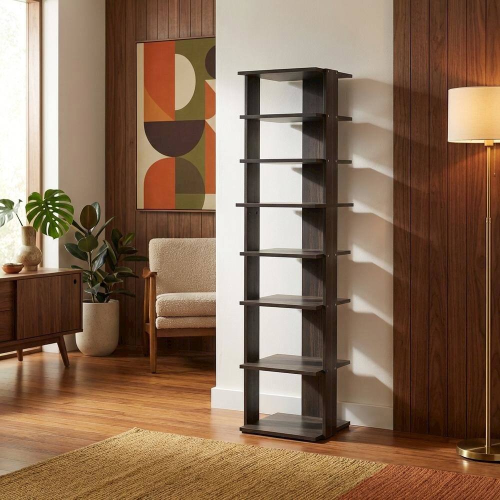 Left. FurniFact - Brown 8-Tier Vertical Shoe Tower, Free Standing Space Saving Closet Organizer - Espresso.