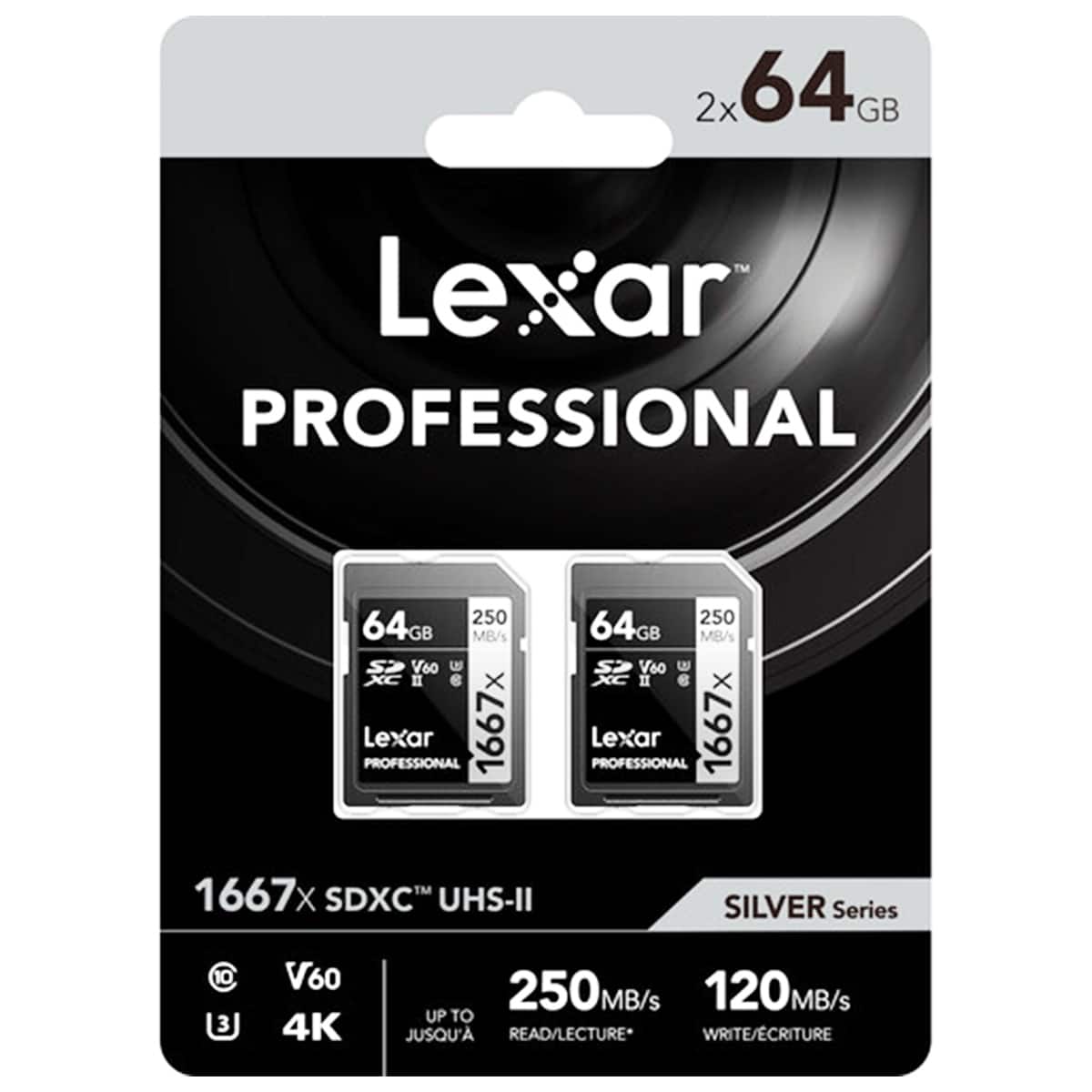 Lexar - SILVER Series Professional 1667x 64GB UHS-II SDXC Memory Card, 2-Pack