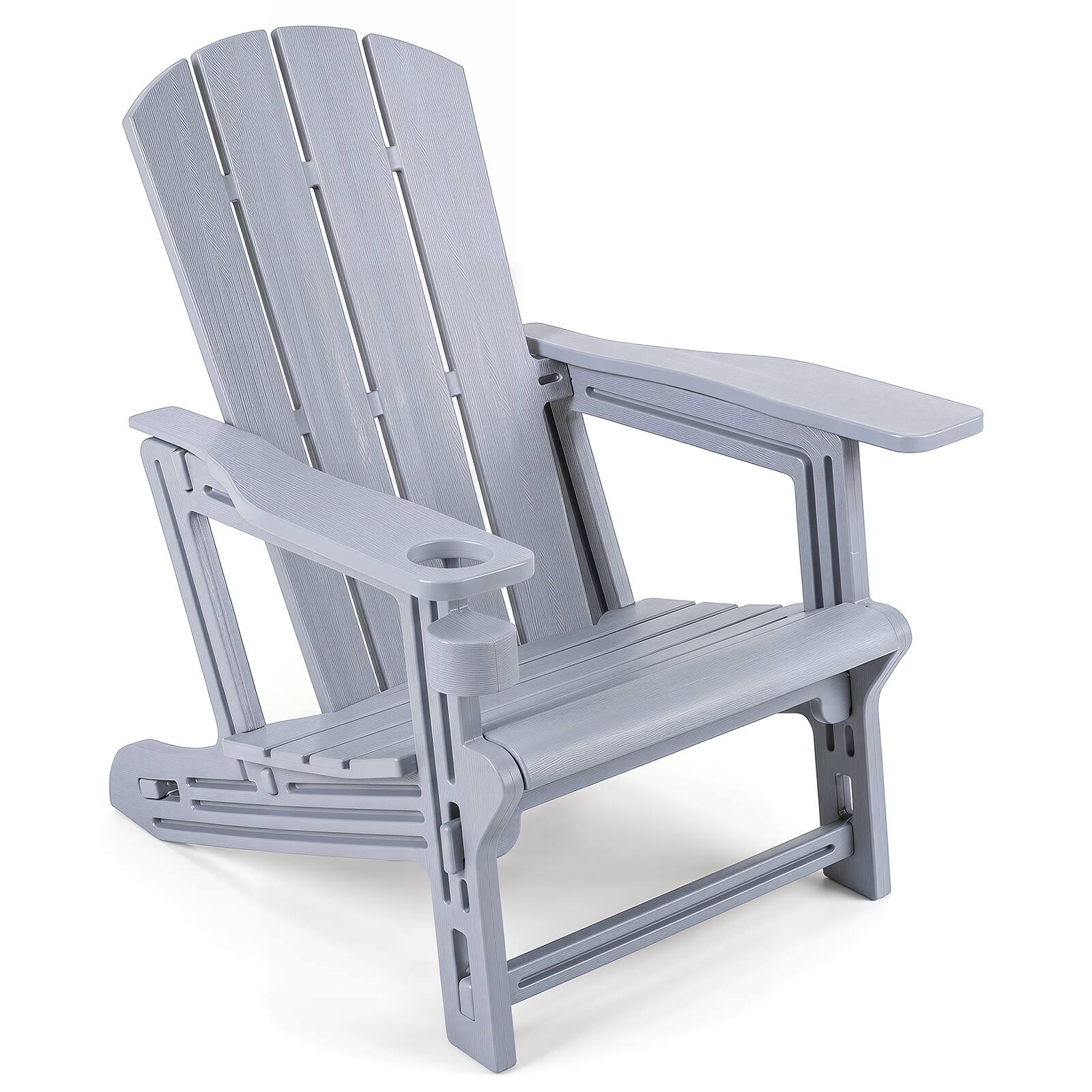Alt View 9. Costway - Costway 1 PCS HDPE Adirondack Chairs with Realistic Wood Grain, Extended Backrest for Backyard - Gray.