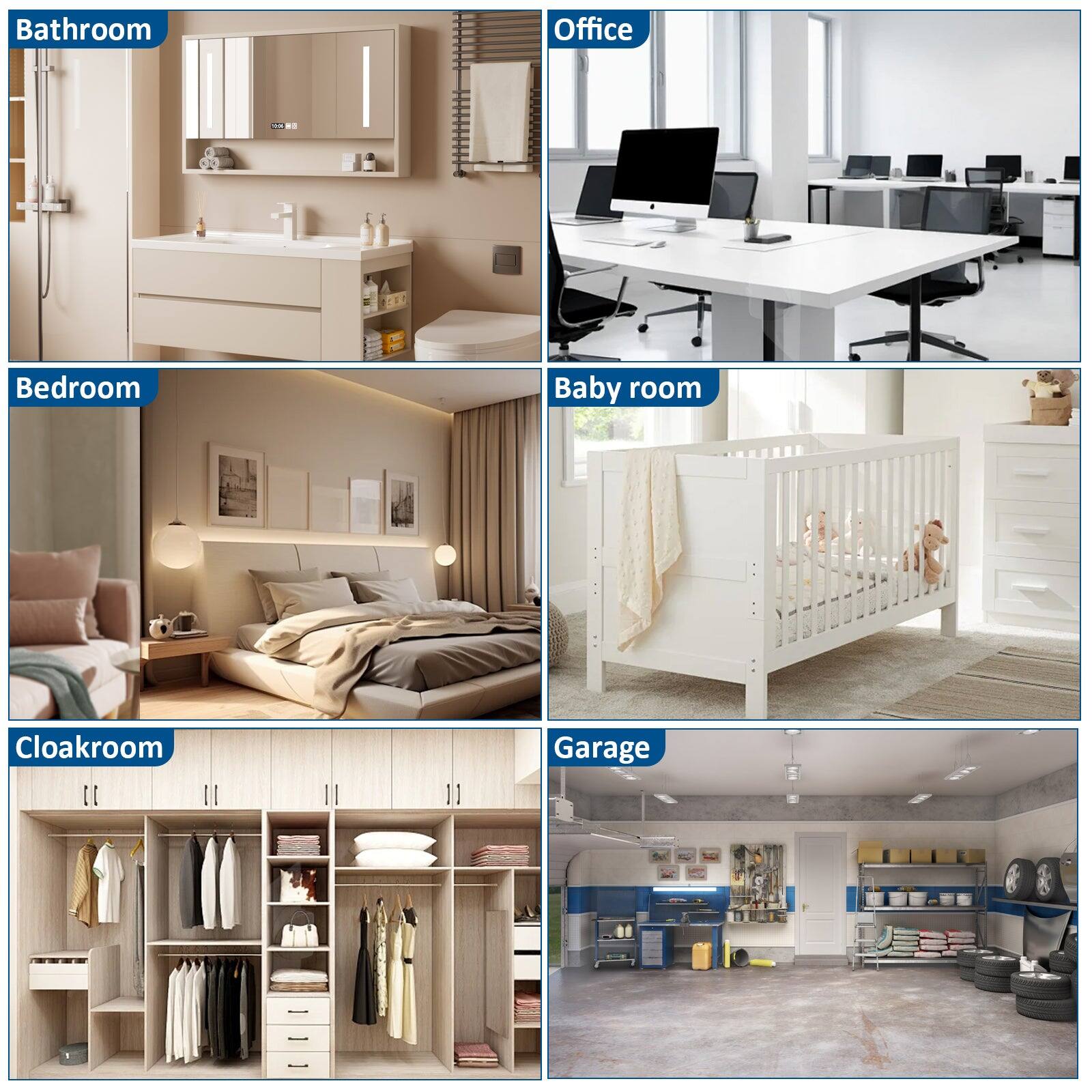 Bathroom  
Office  
Bedroom  
Baby room  
Cloakroom  
Garage