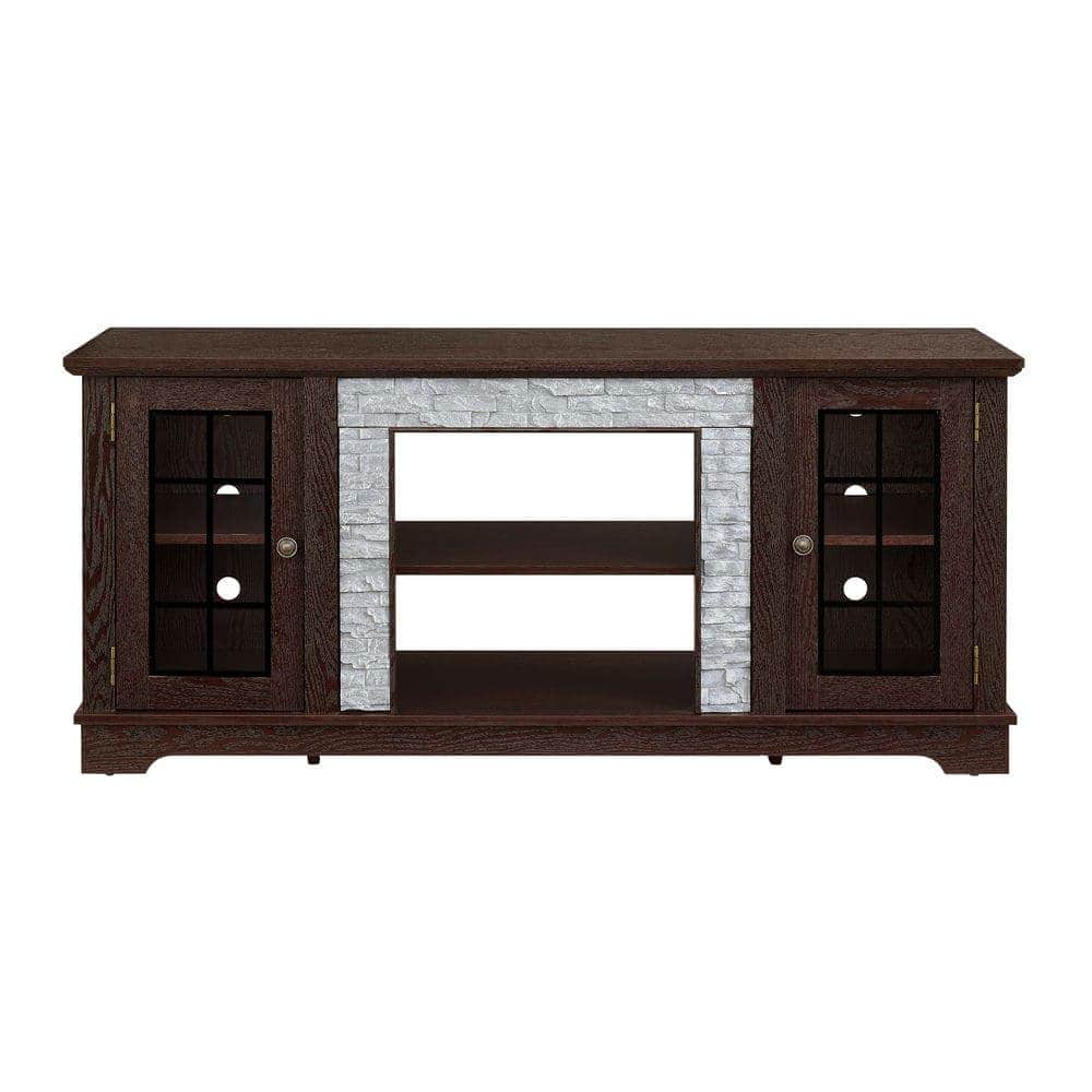 Kadyn - 58-Inch Modern Entertainment Center with Faux Stone Finish - Cherry - Brown