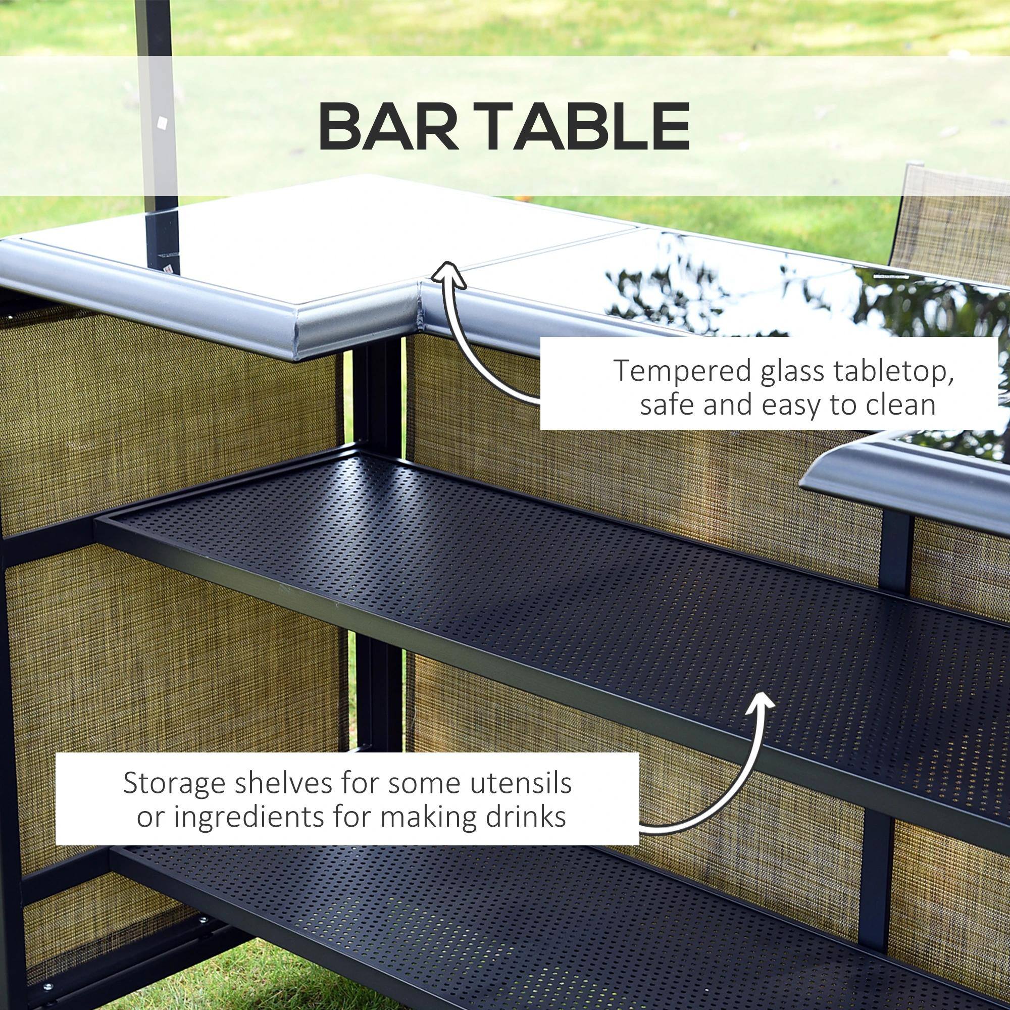 BAR TABLE
Tempered glass tabletop, safe and easy to clean
Storage shelves for some utensils or ingredients for making drinks