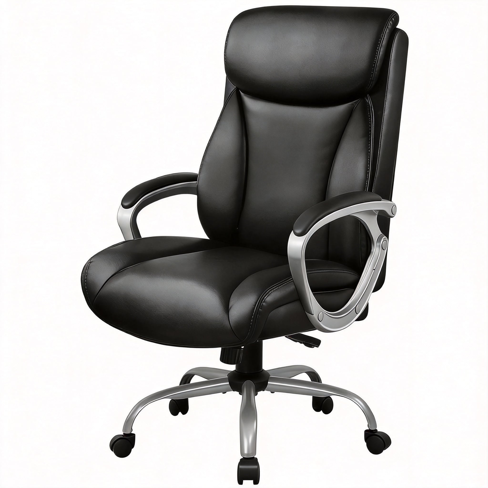 Frangdom - Ergonomic PU Leather Office Chair with Headrest and Lumbar Support - Dark Black