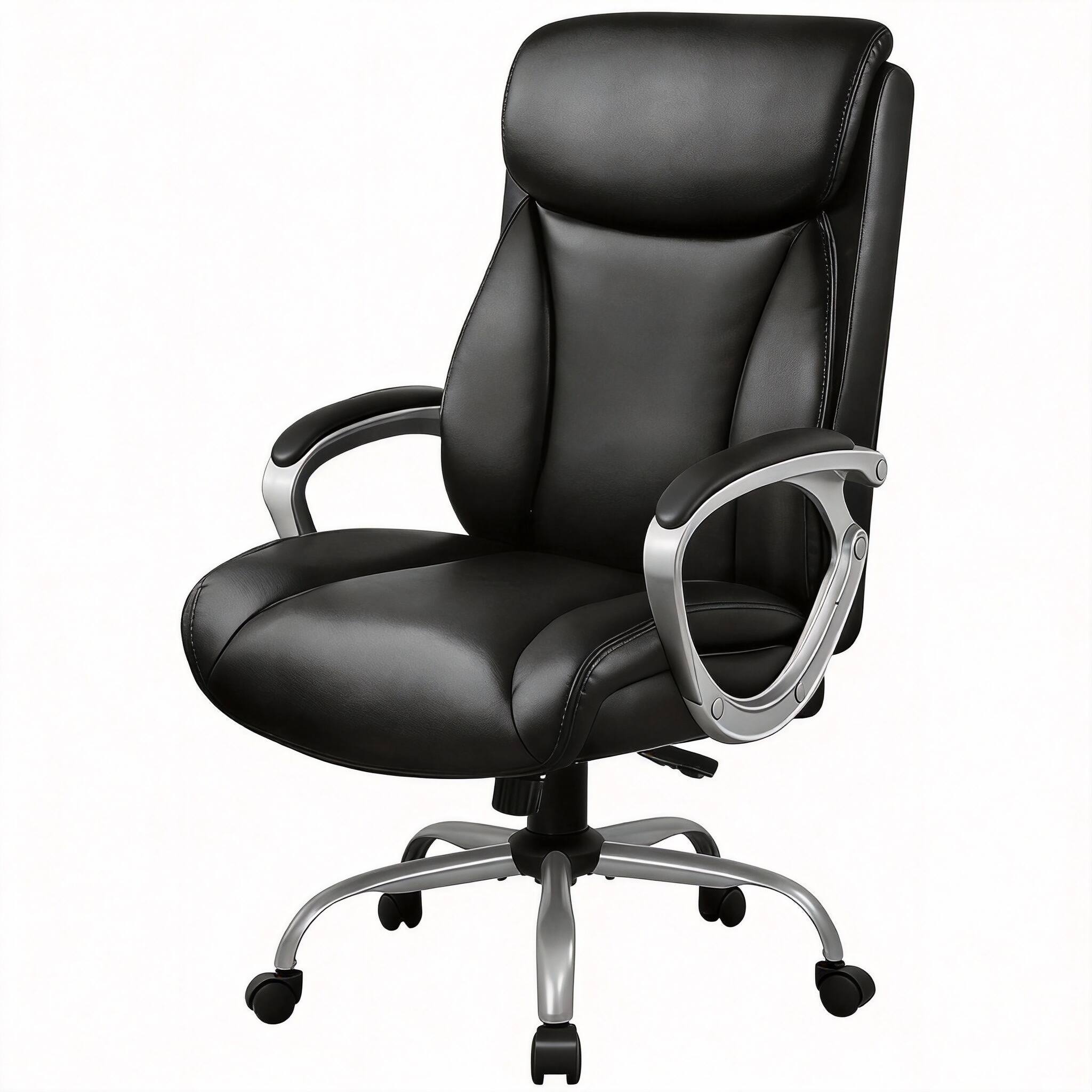 Front. Frangdom - Ergonomic PU Leather Office Chair with Headrest and Lumbar Support - Dark Black.