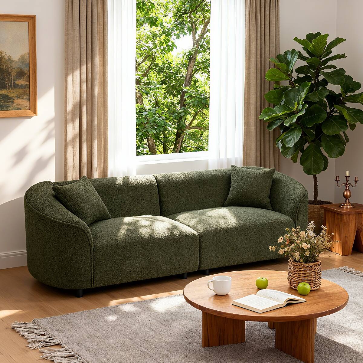 Front. Ropilly - Ropilly 87 inch curved sofa, streamlined contemporary sofa, green 3 seat living room couch - Green.
