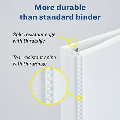 More durable than standard binder

- Split resistant edge with DuraEdge
- Tear resistant spine with DuraHinge