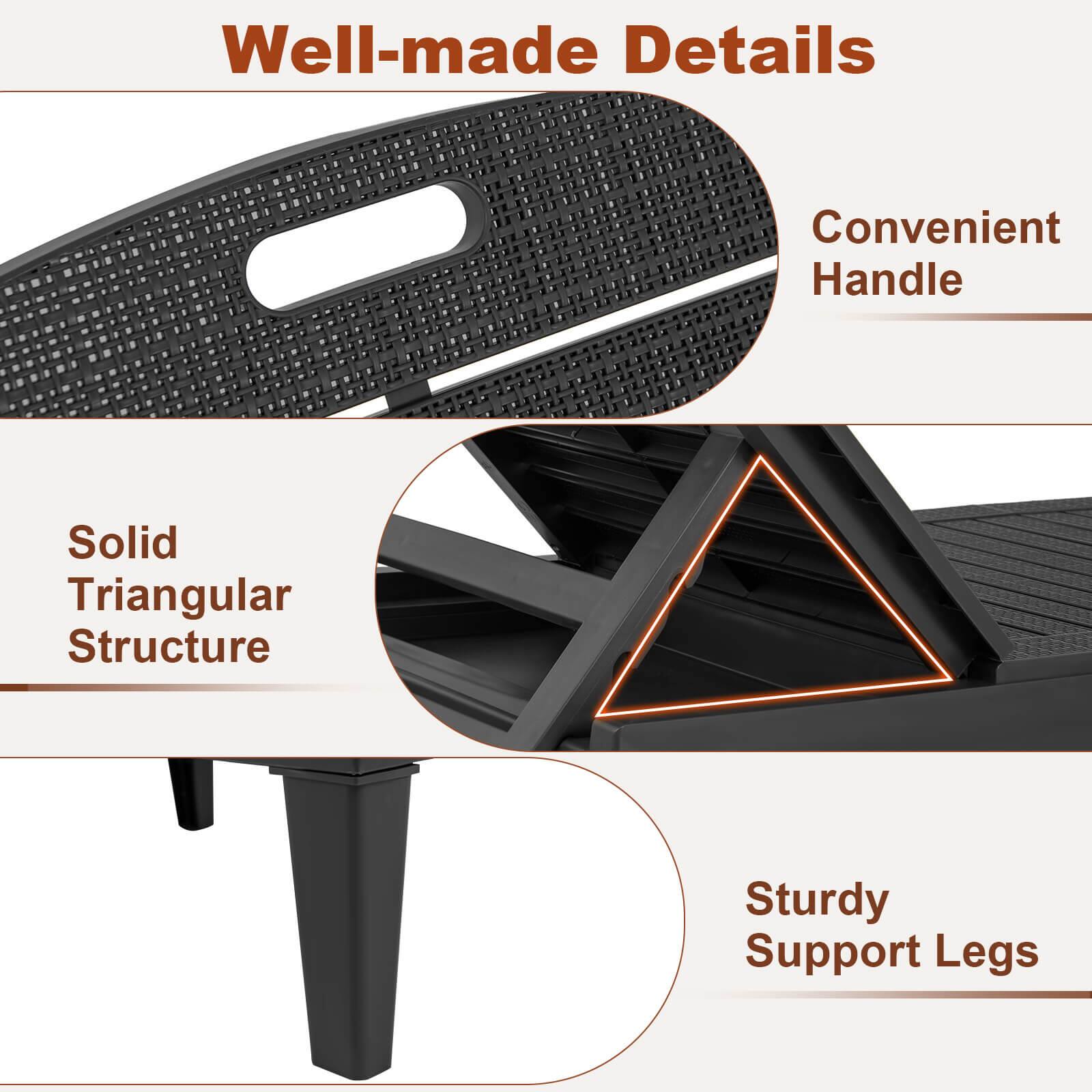Well-made Details

- Convenient Handle
- Solid Triangular Structure
- Sturdy Support Legs
