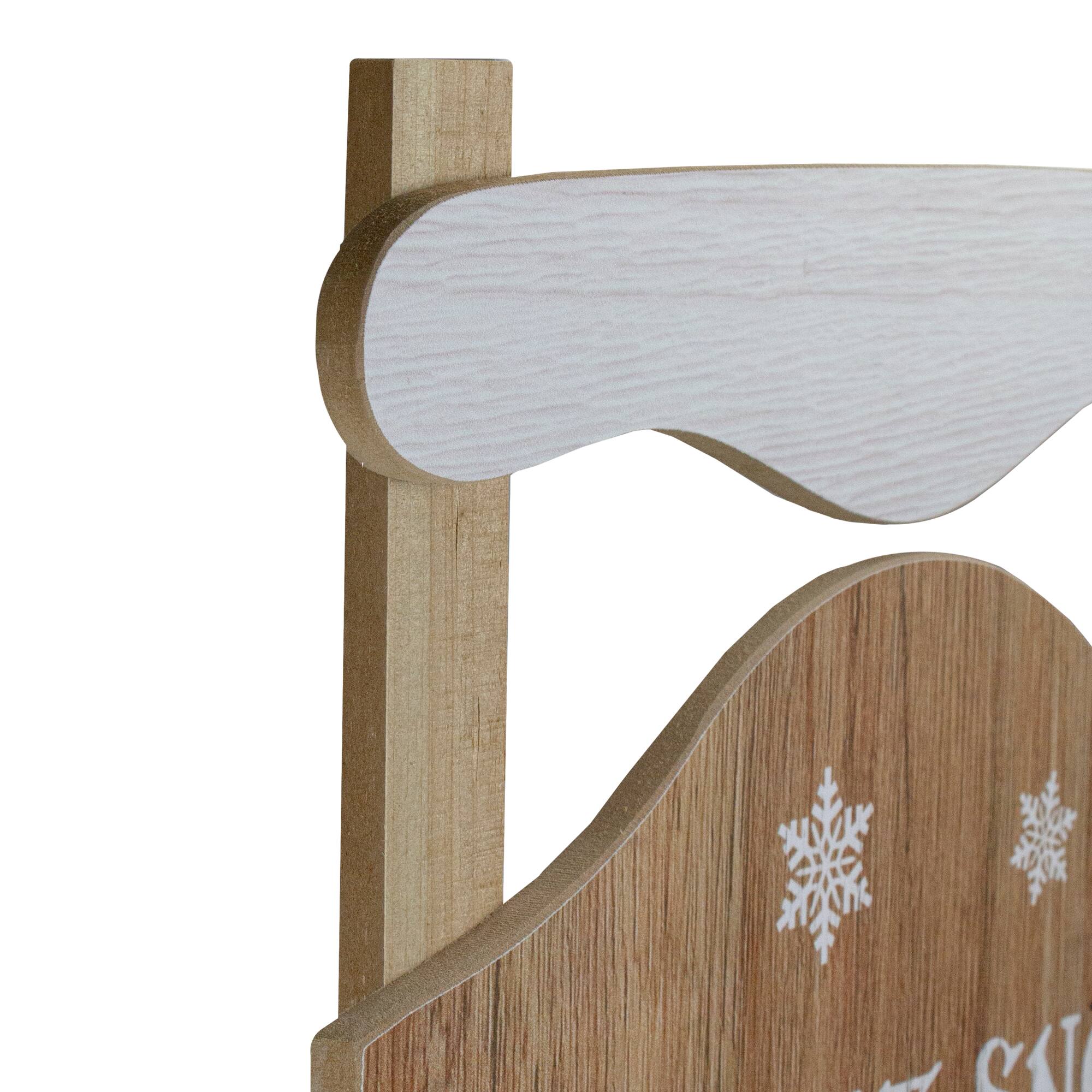 Alt View 3. Northlight - 24” Let It Snow Wooden Sled Snowman and Snowflakes Wall Sign - Brown.