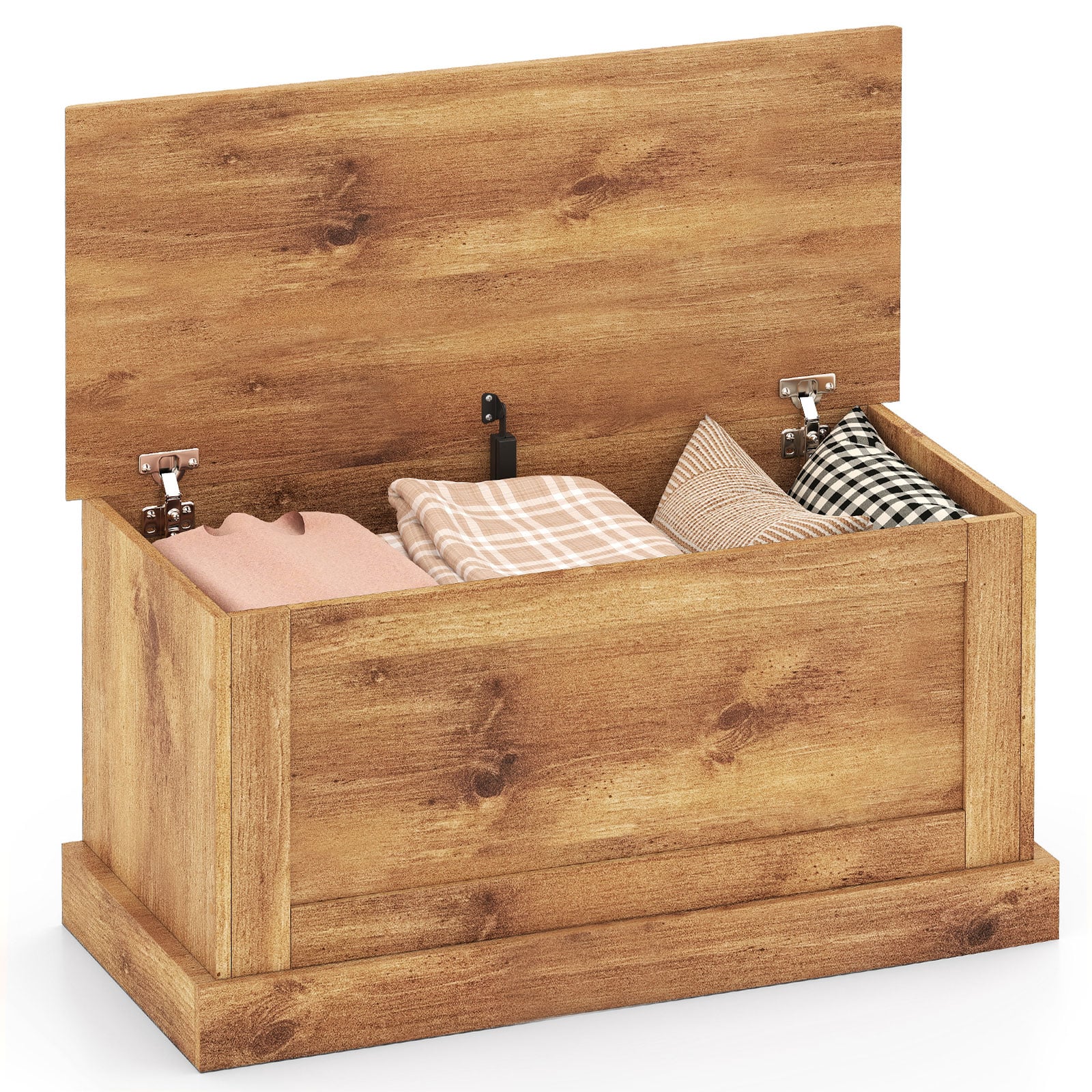 Gymax - 35.5'' Storage Chest Lift Top Storage Box w/Safety Hydraulic Strut & Metal Hinges Oak - Yellow