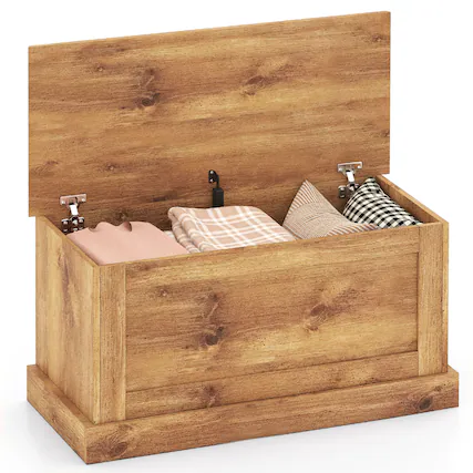 Front. Gymax - Gymax 35.5'' Storage Chest Lift Top Storage Box w/Safety Hydraulic Strut & Metal Hinges Oak - Yellow.