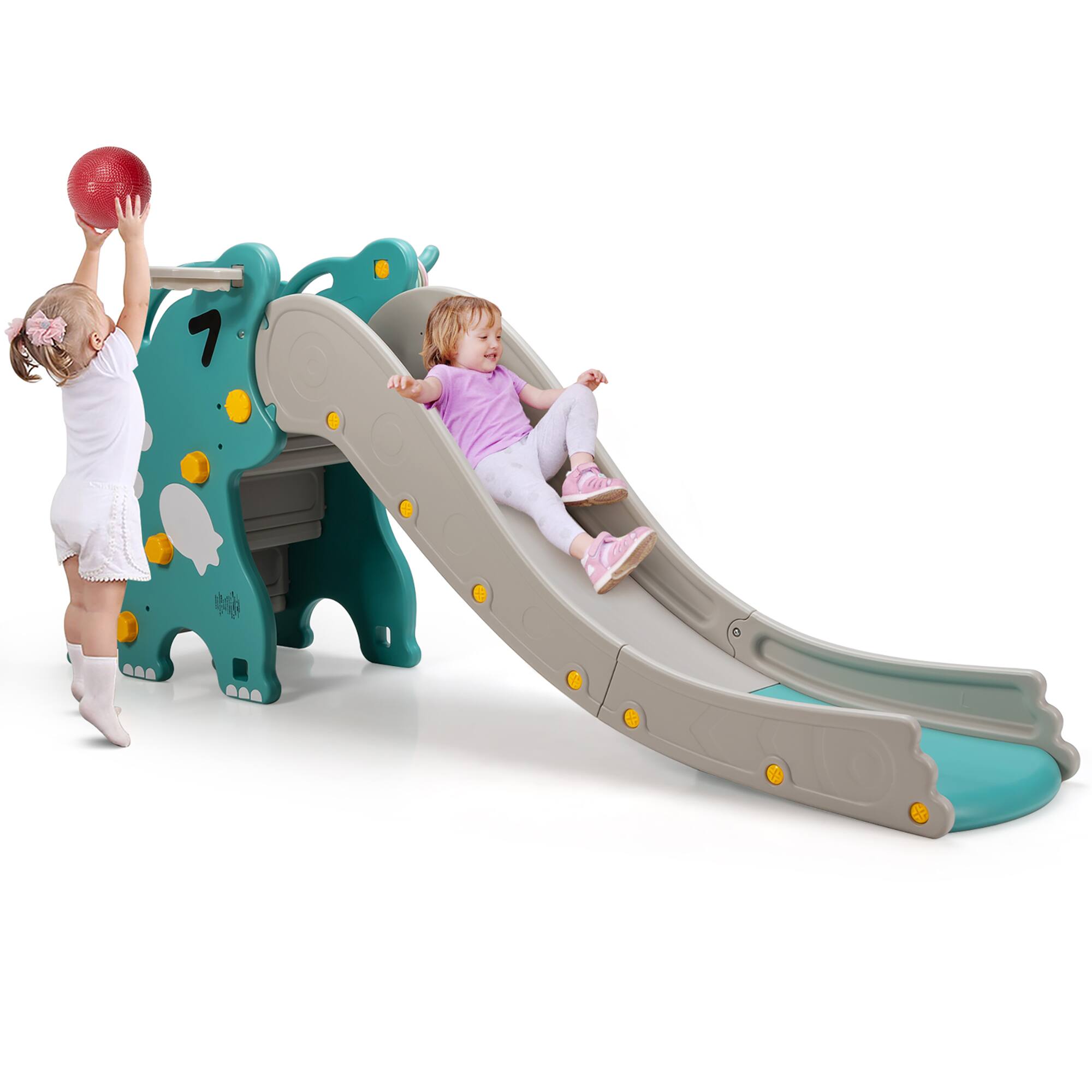 Front. Costway - Costway 4 in 1 Kids Climber Slide Play Set w/Basketball Hoop & Toss Toy Indoor & Outdoor - Multicolor.