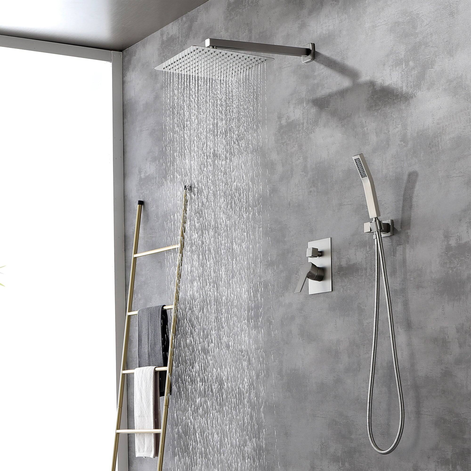 Alt View 4. Boyel Living - 1-Spray Patterns with 2.5 GPM 12 in. Wall Mount Dual Shower Heads with Pressure Balance Valve in Brushed Nickel - Brushed Nickel.