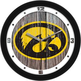 MpDirect - Iowa Hawkeyes 11.5'' Suntime Premium Glass Face Weathered Wood Wall Clock - Multicolor