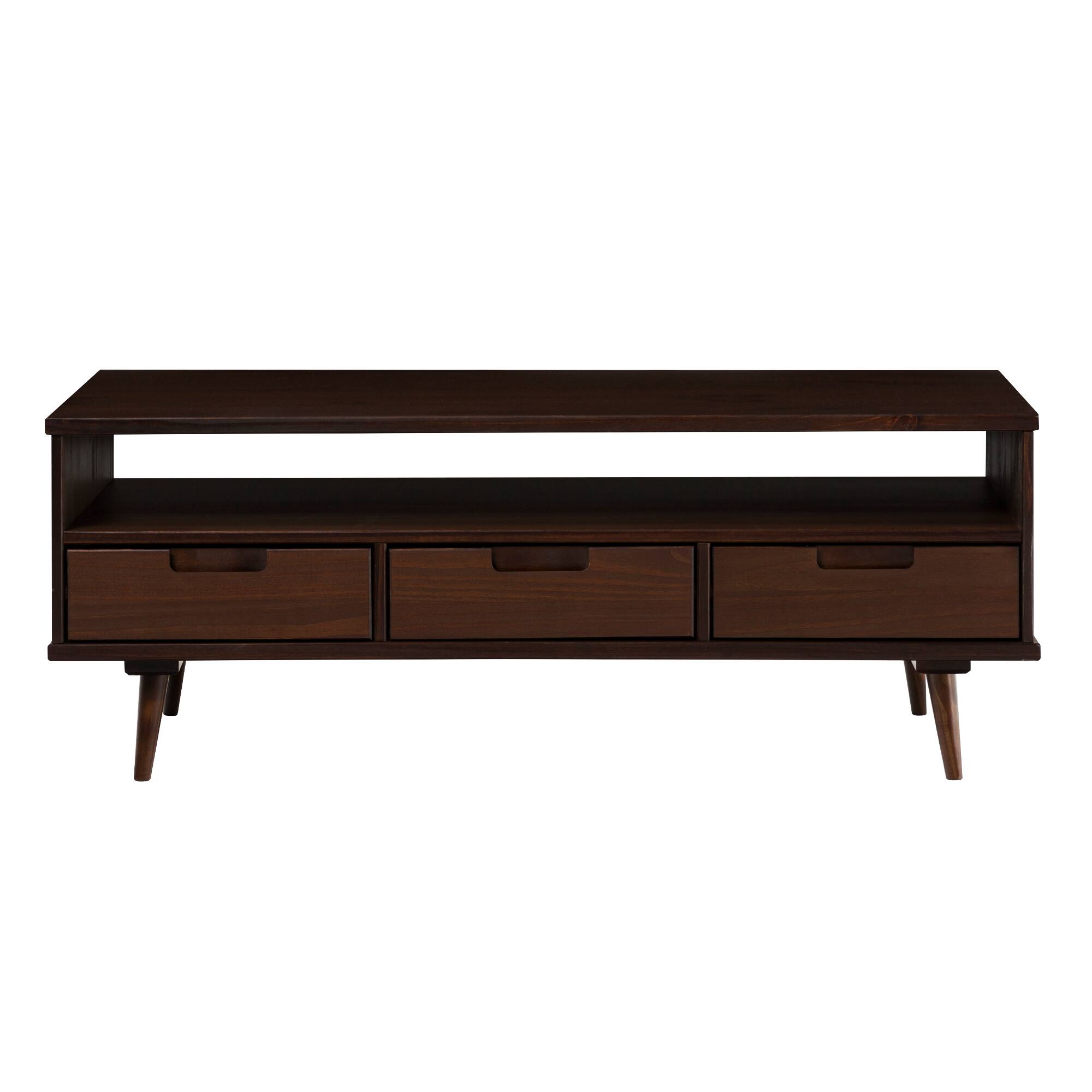 Front. Walker Edison - Mid-Century Modern Minimalist Solid Wood Storage Coffee Table - Walnut.
