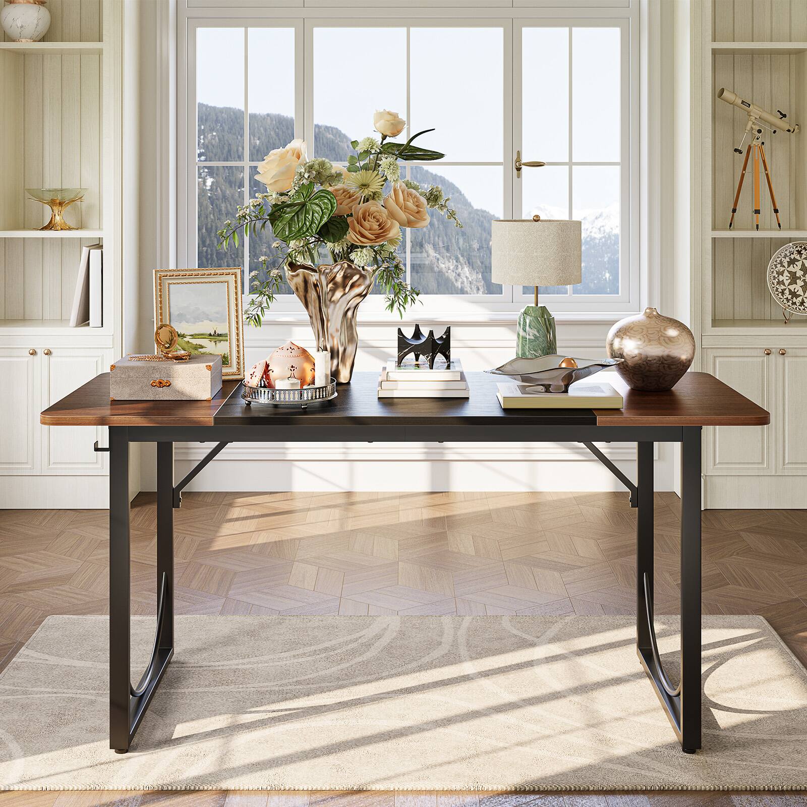 Angle. Pinmoco - Pinmoco - 63 inch Executive Desk Lager Writing Desk with Metal Frame Home Office Desk - Walnut.