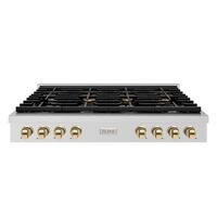 ZLINE - 48 in. Autograph Paramount Gas Rangetop w/ 8 Burners & Champagne Bronze Accents (SRTZ-48-G) - Stainless Steel - Front_Zoom