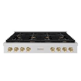 ZLINE - 48 in. Autograph Paramount Gas Rangetop w/ 8 Burners & Champagne Bronze Accents (SRTZ-48-G) - Stainless Steel