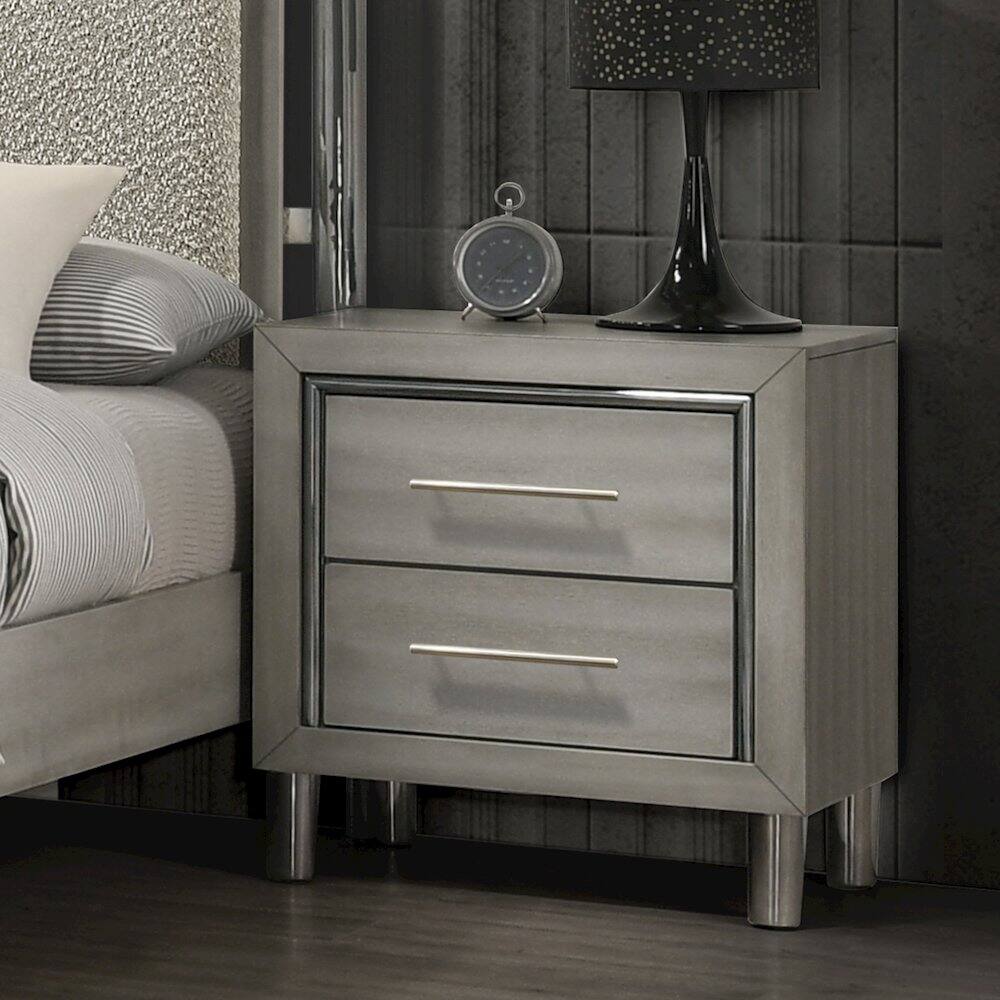 Alt View 2. New Classic Furniture - Lennox Wood Modern 2-Drawer Nightstand in Gray - Gray.