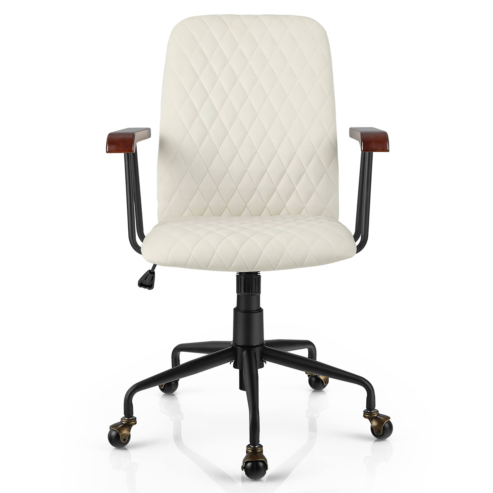 Alt View 17. Costway - Velvet Office Chair with Adjustable Swivel and Wooden Armrest - Beige.