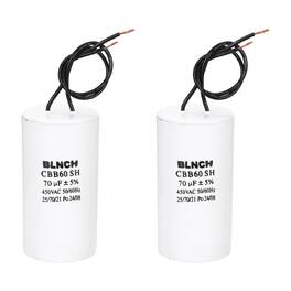 Unique Bargains - 2pcs 70uF CBB60 Running Capacitor, AC 450V 2 Wire for Air Compressor, Washing Machine, Refrigerator, Air Conditioner - White