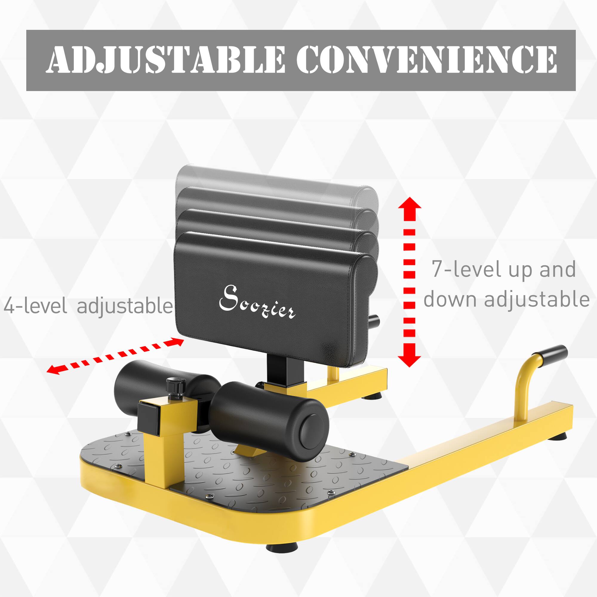 The text in the image can be grouped and corrected as follows:

**Adjustable Convenience**

- 4-level adjustable
- 7-level up and down adjustable