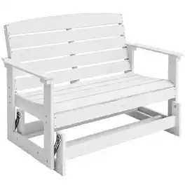 PULUZ - Patio Glider Bench w/ HDPE Slatted Double Rocking Chair - White