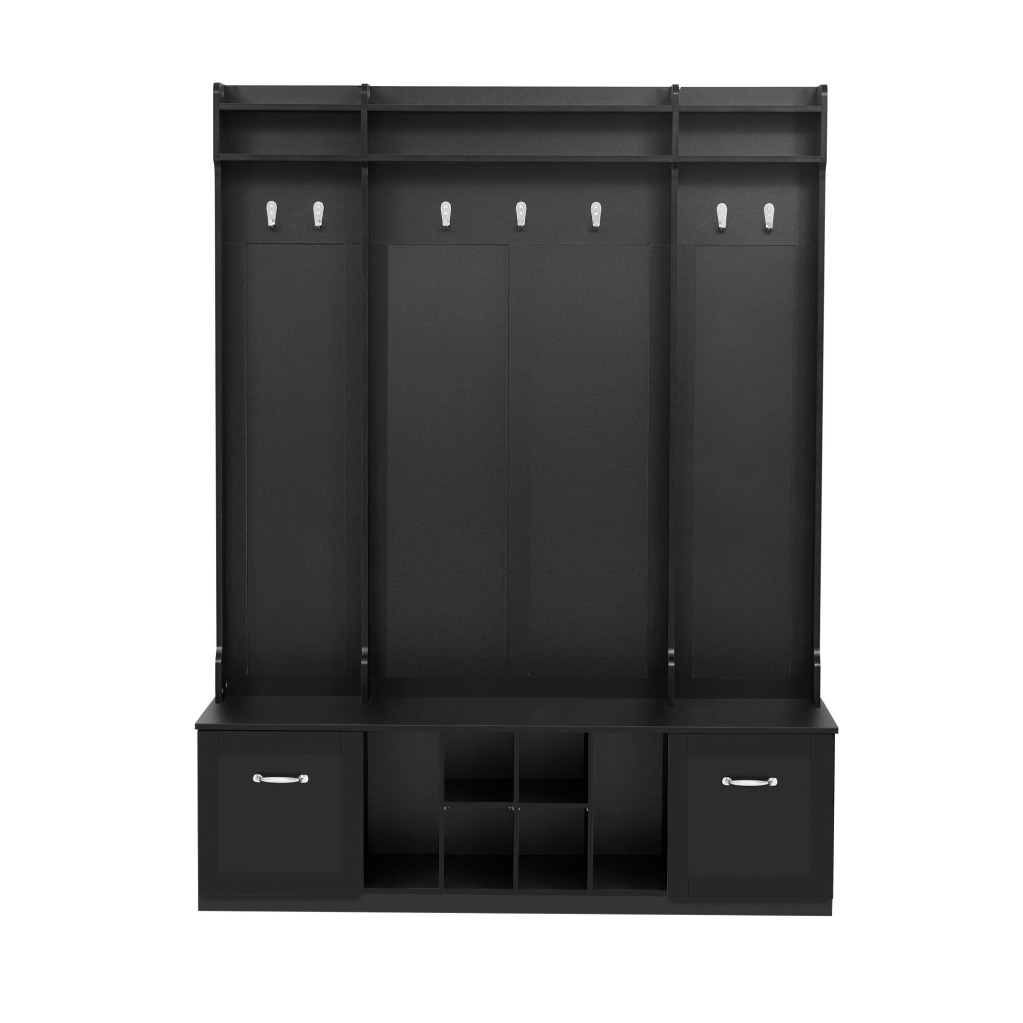 Alt View 6. GOODSILO - 5-in-1 Entryway Storage Bench with Coat Hooks, 2 Drawers and Adjustable Shelves for Hallway Organization and Living Room - Black.