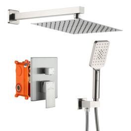 Boyel Living - 3-Spray Patterns with 2.5 GPM 10 in. Wall Mount Dual Shower Heads with Pressure Balance Valve - Brushed Nickel