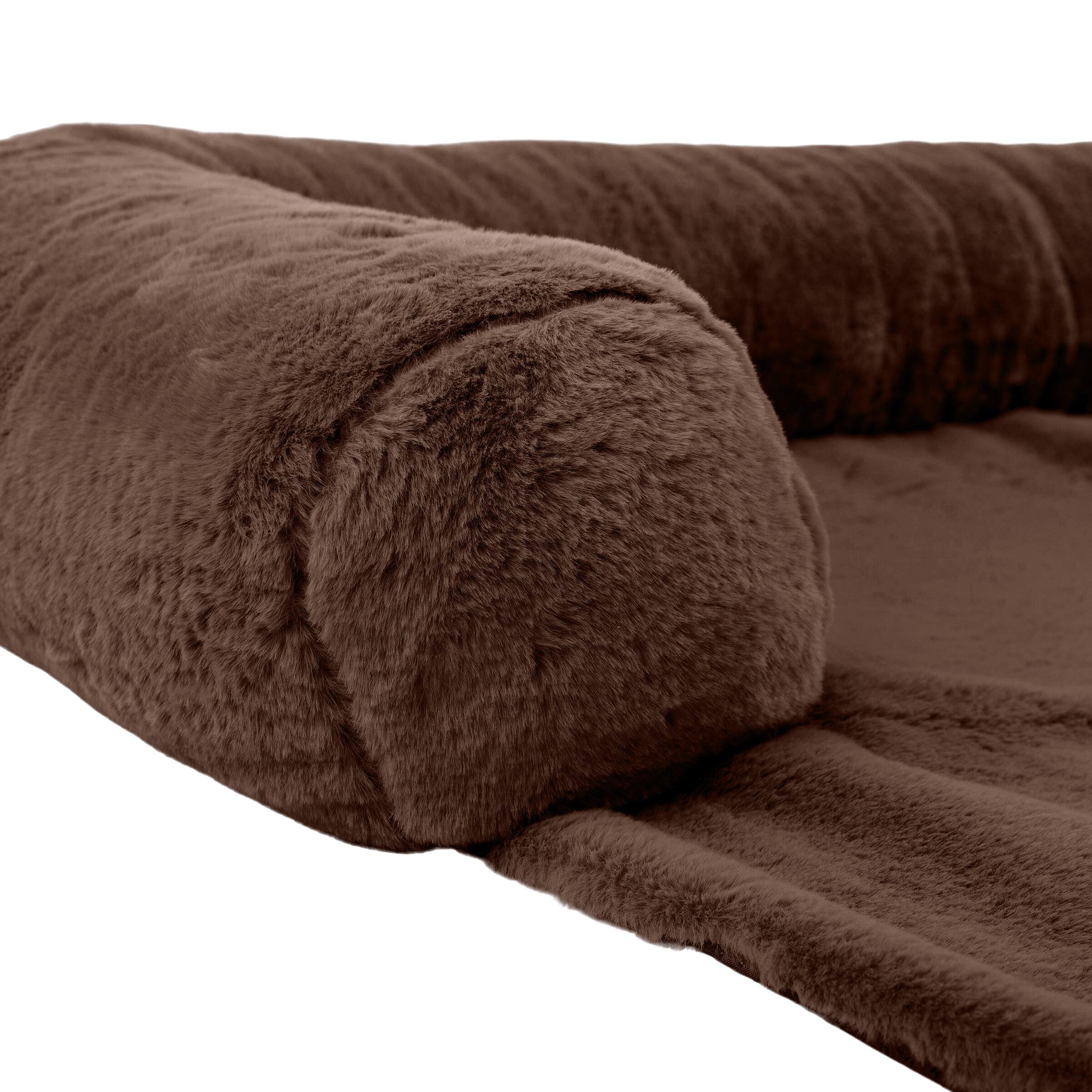 Angle. PetMaker - 36in Plush Dog Bed for Couch - DarkBrown.