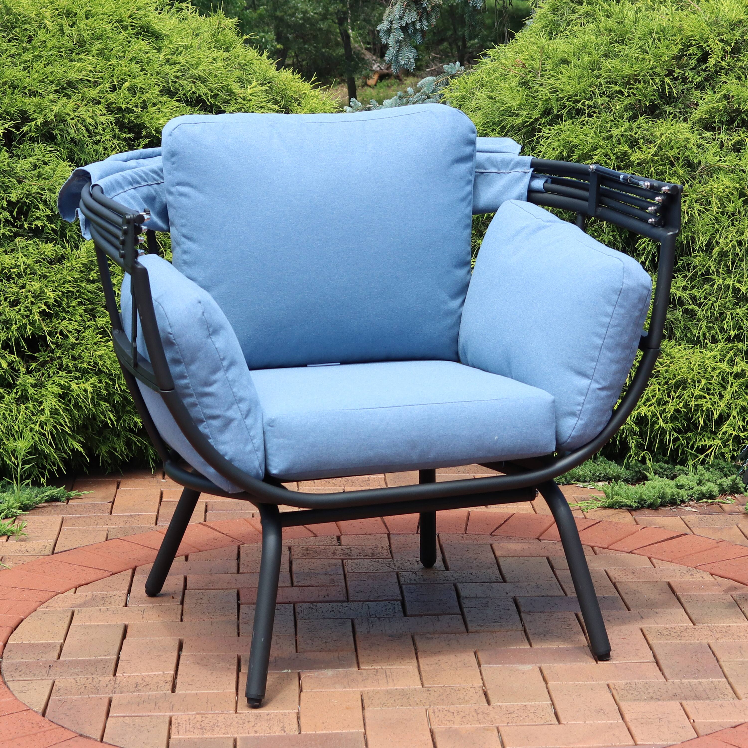 Alt View 5. Sunnydaze - Modern Luxury Wicker Lounge Chair with Retractable Shade - Blue.