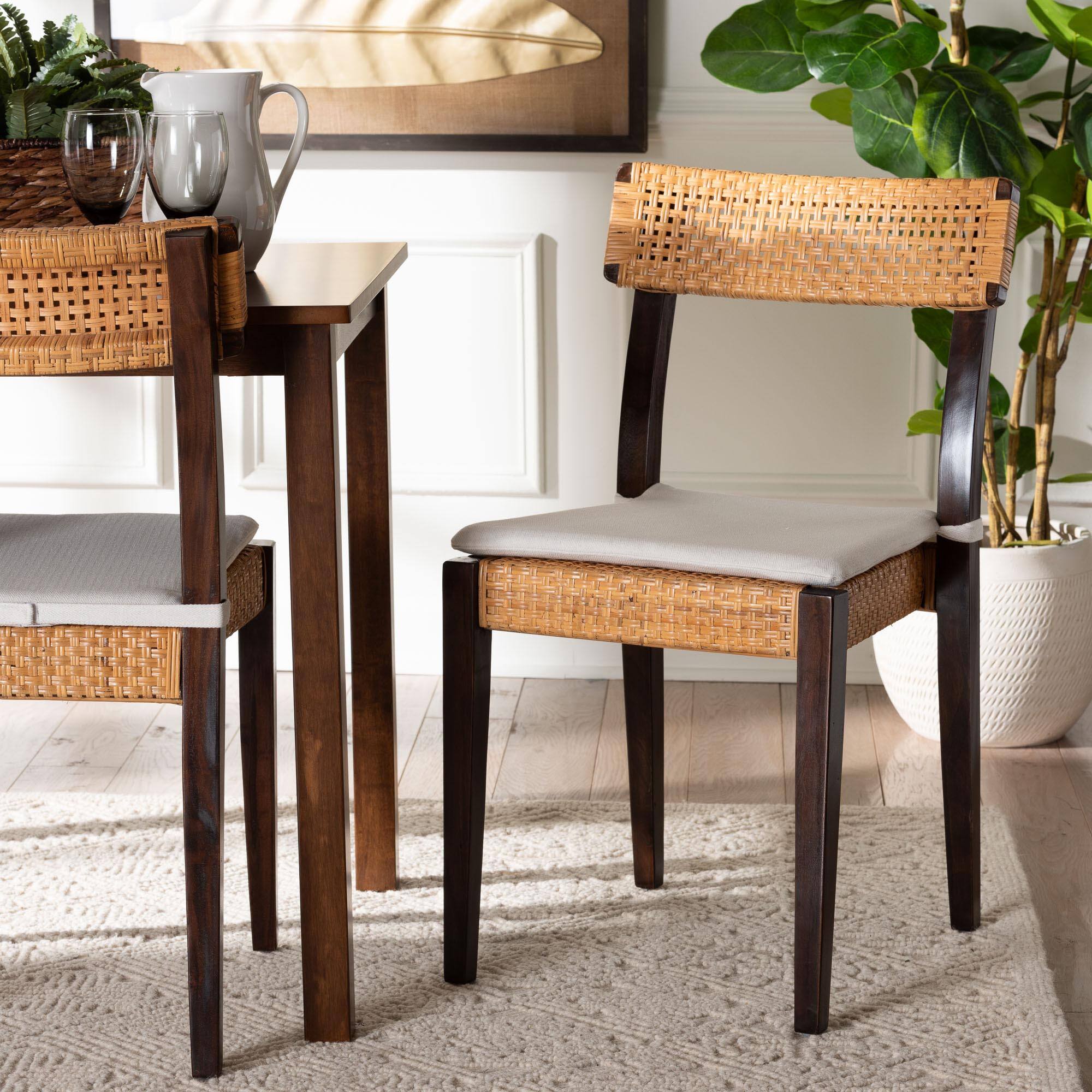 Alt View 4. bali & pari - Zaila Bohemian Rattan and Wood Dining Chair - Honey/White/Dark Brown.