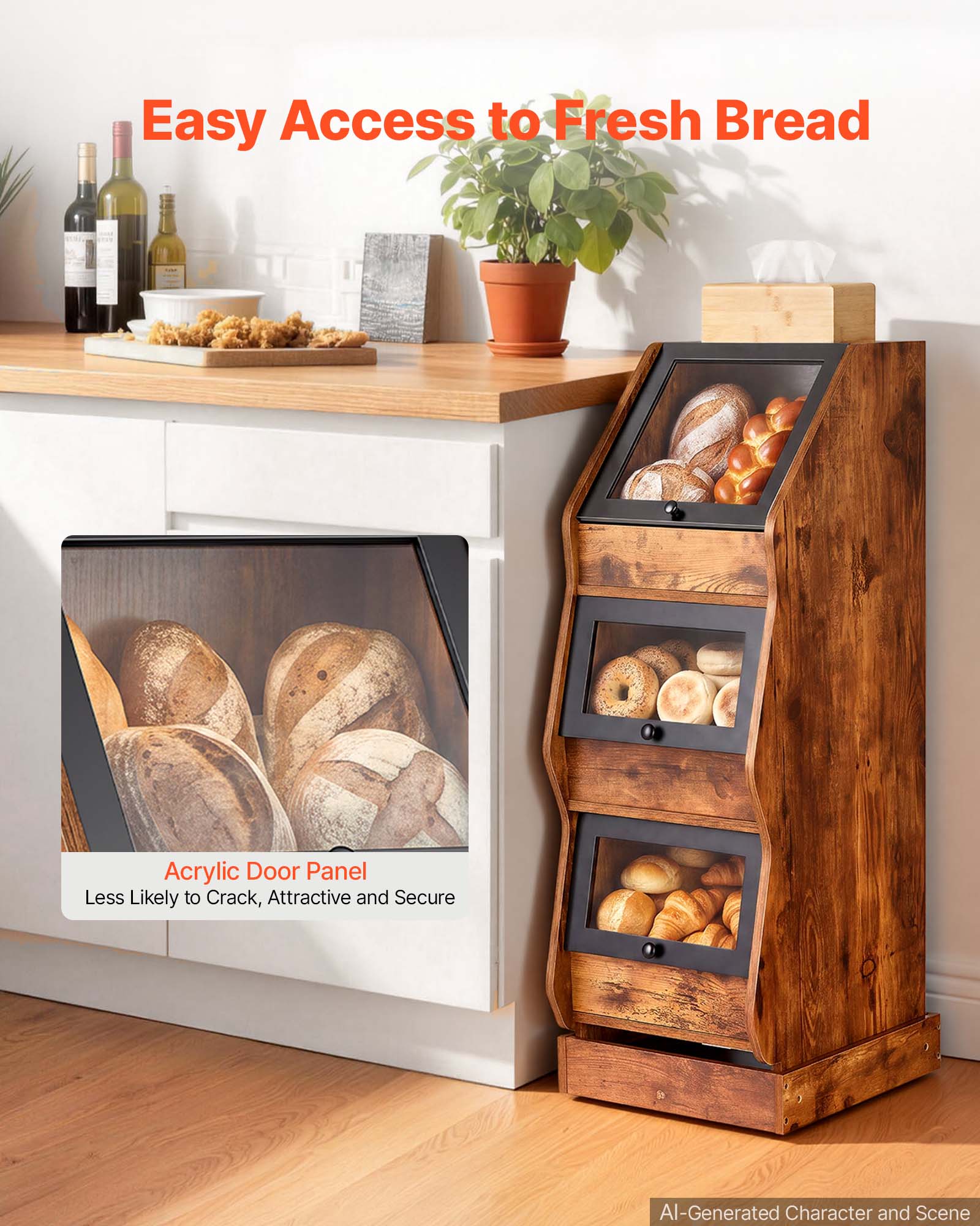 Easy Access to Fresh Bread

Acrylic Door Panel
Less Likely to Crack, Attractive and Secure

AI-Generated Character and Scene