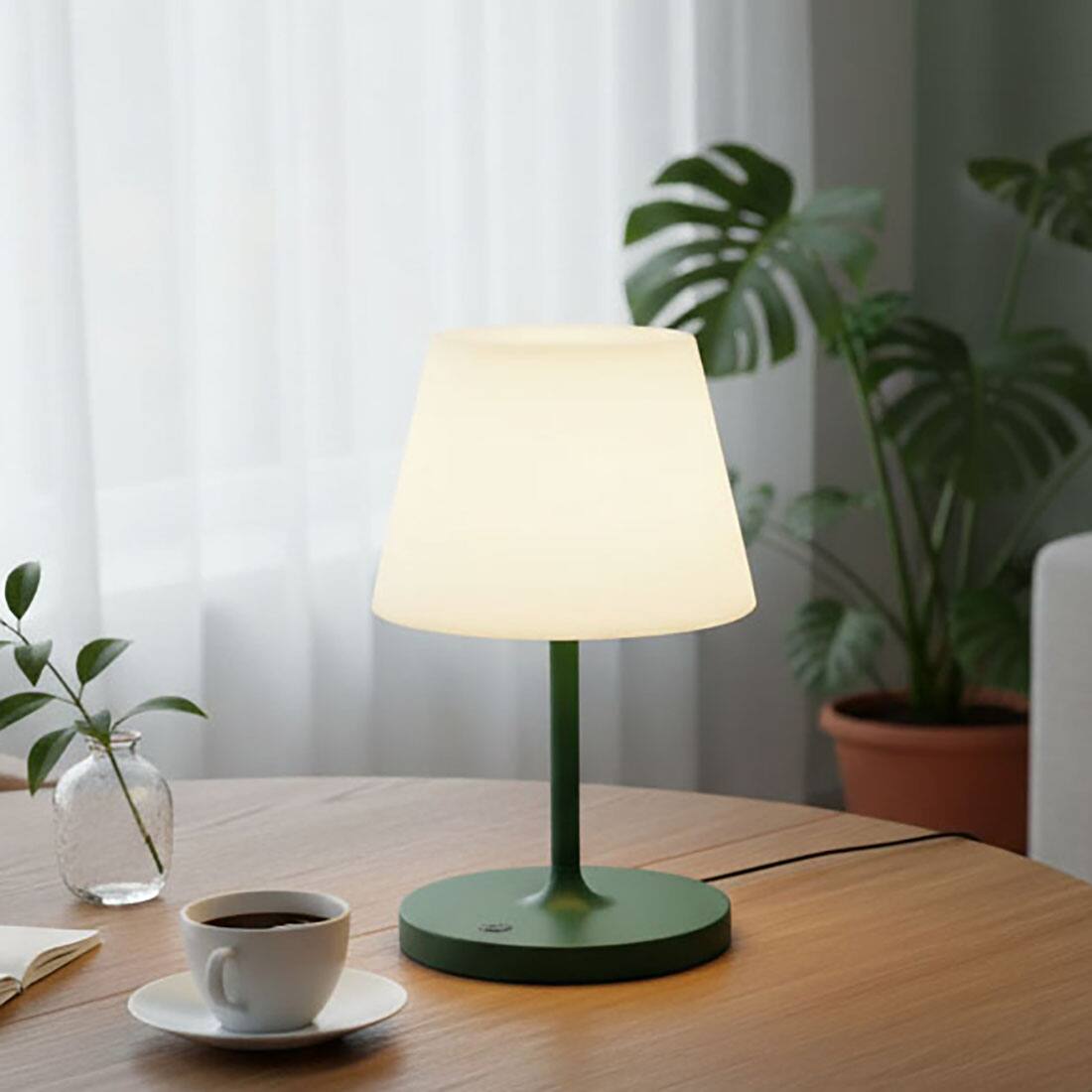 Front. FINEAK - Outdoor Battery Operated Table Lamp Waterproof - Green.