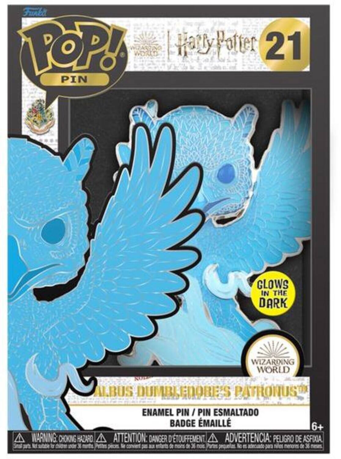 Funba POP! WZARDING WORLD Harly Potter 21 PIN GLOWS IN THE DARK WIZARDING WORLD ALBUS DUMBLEDOBE'S PATRONUS" WARNING: CHOKING HAZARD ENAMEL PIN/PIN ESMALTADO BADGE MAILL 6+ ATTENTION: DANGER D'TOUFFEMENT. ADVERTENCIA: PELIGRO DE ASFIXIA de mons de 36 nos pequelas No e adecuado para nios menores de 36
