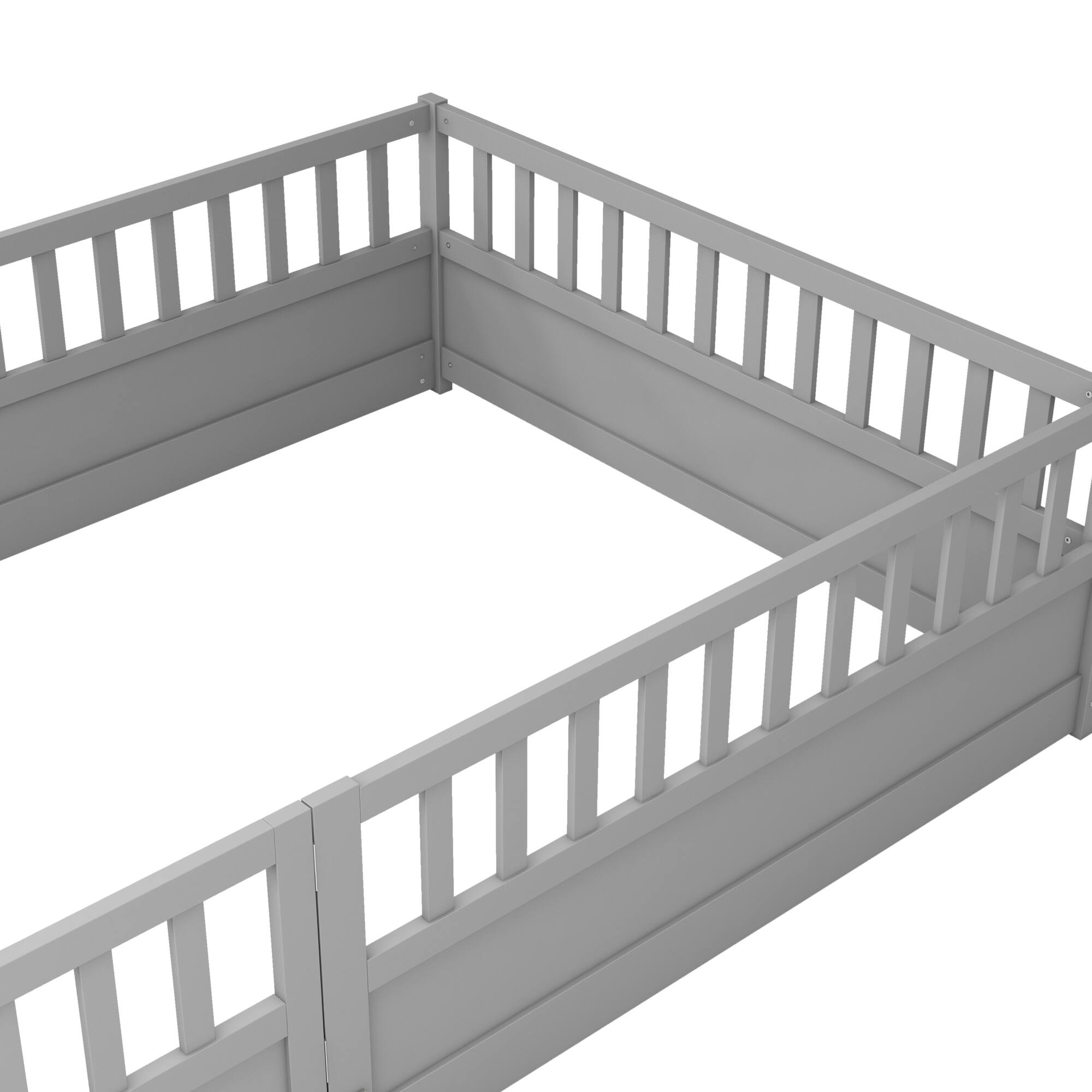 Alt View 9. GOODSILO - Full Size Floor Bed with High Security Barrier and Door for Children, Montessori Style Wooden Frame - Grey.