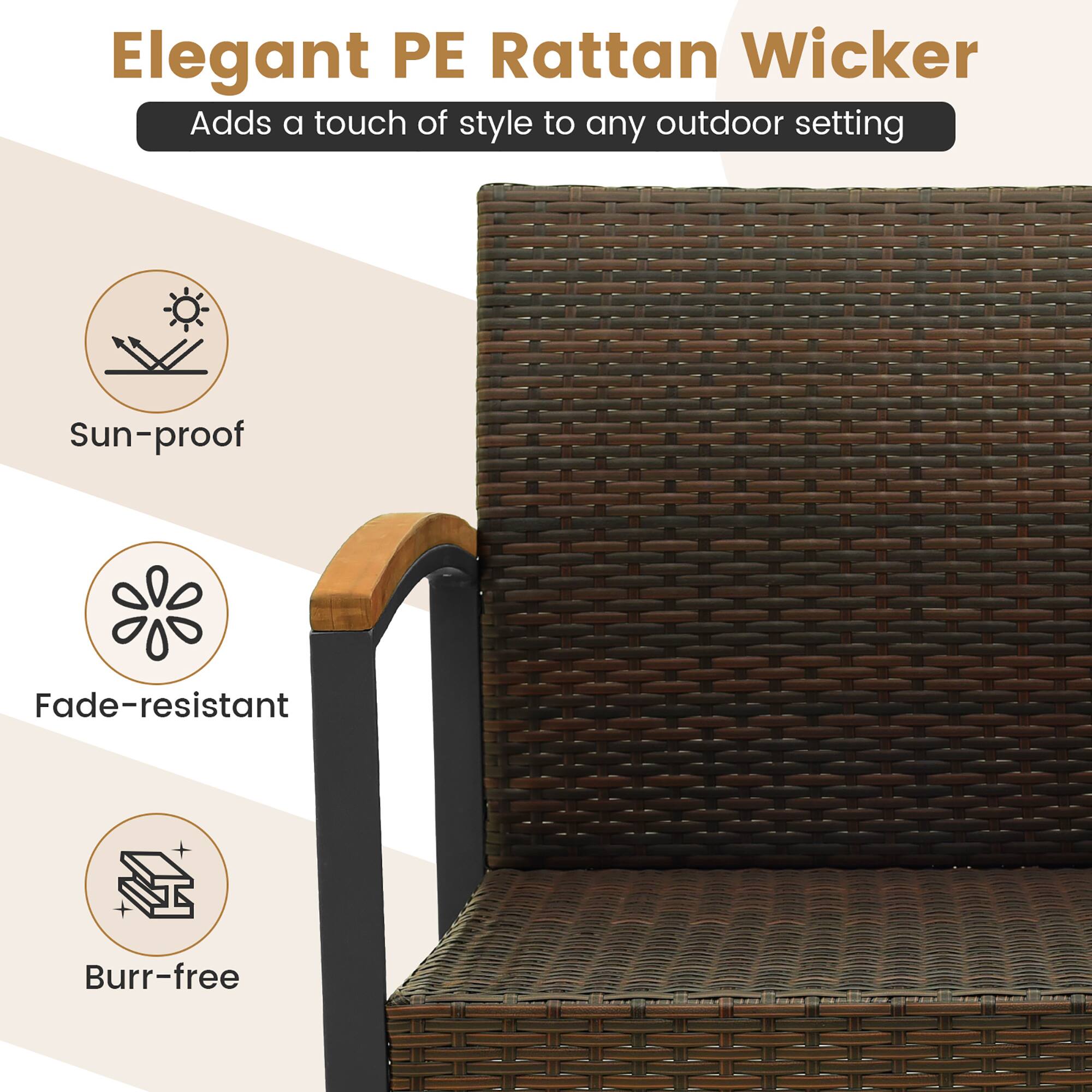 Elegant PE Rattan Wicker
Adds a touch of style to any outdoor setting
Sun-proof
Fade-resistant
Burr-free