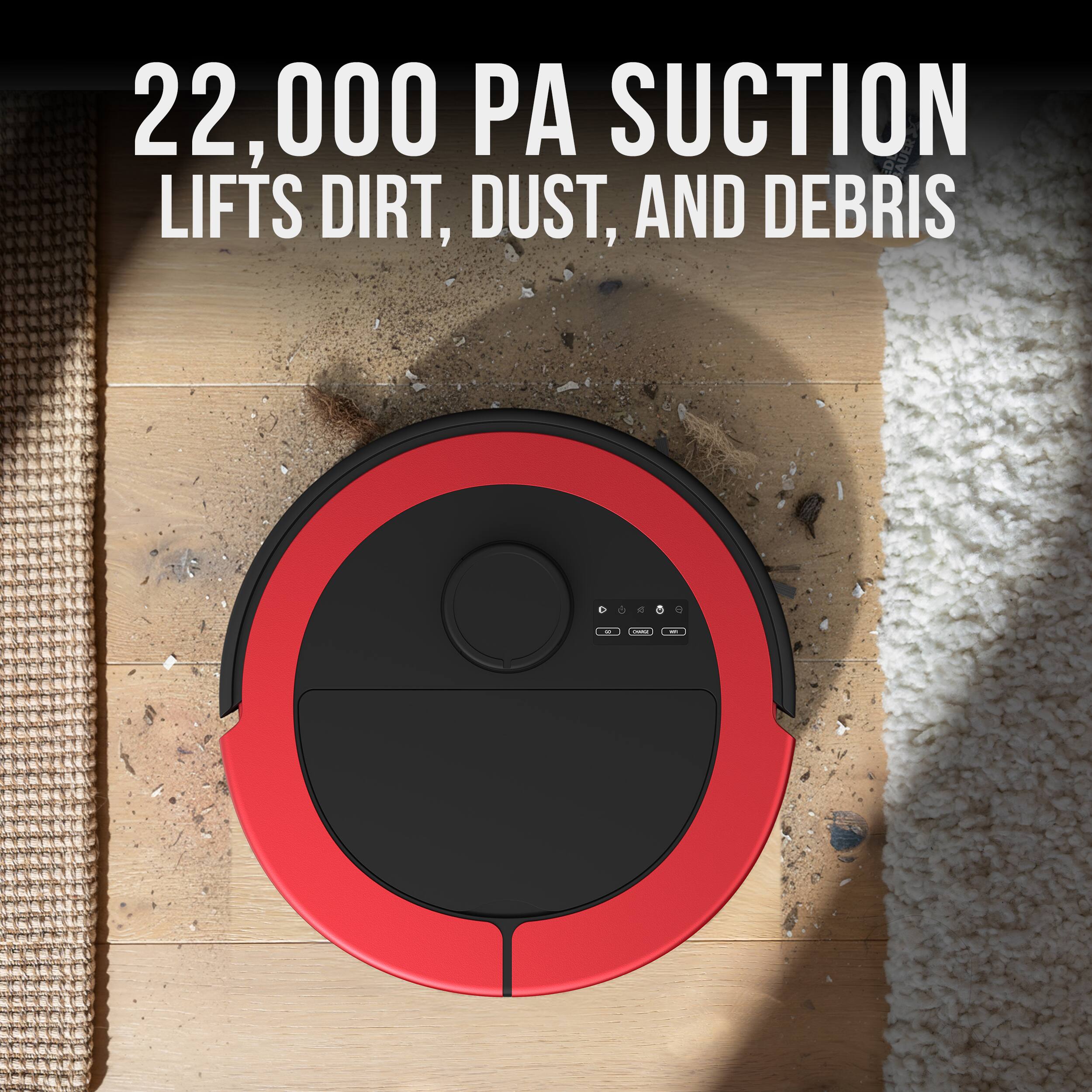22,000 PA SUCTION LIFTS DIRT, DUST, AND DEBRIS