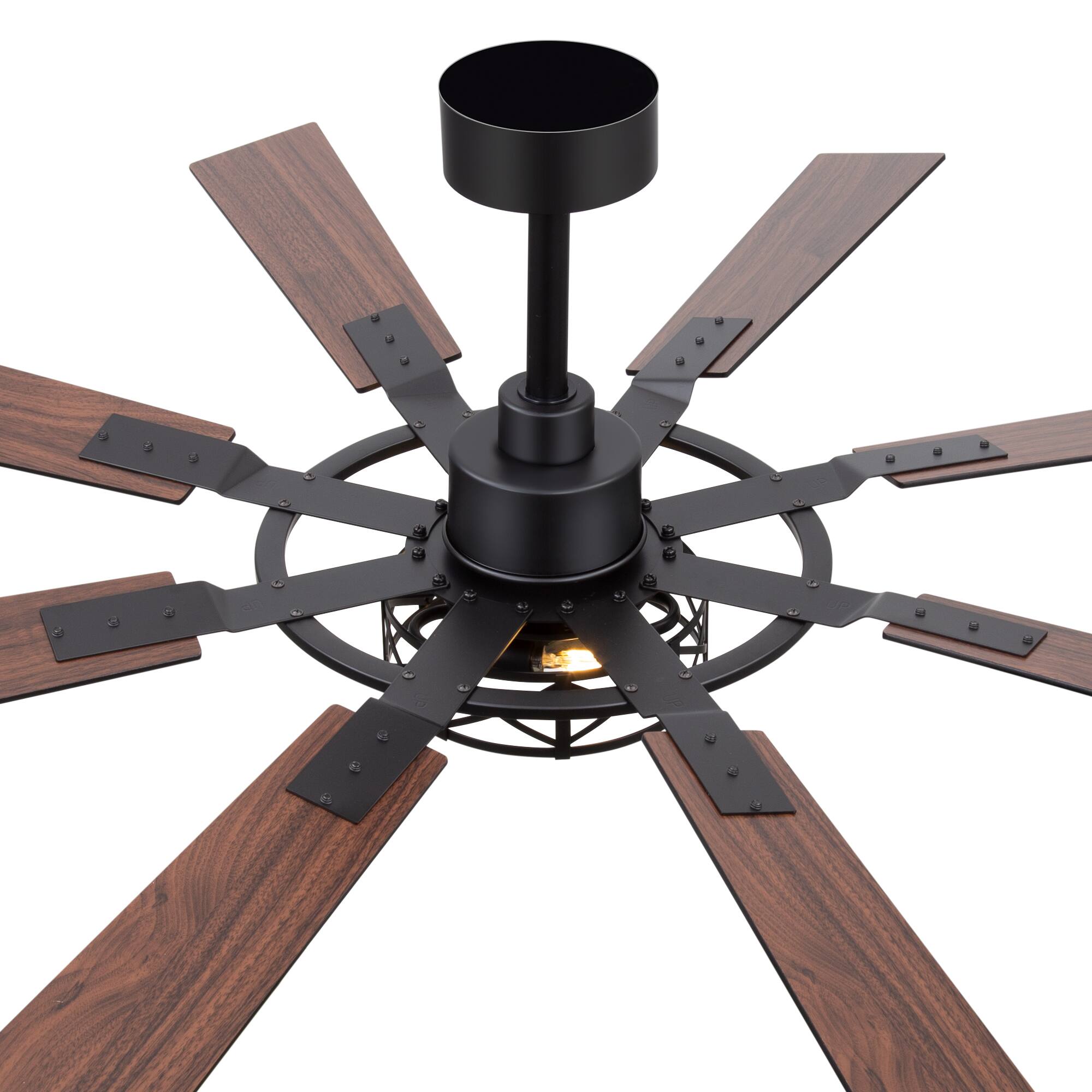 Back. Breezary - 52'' Indoor Ceiling Fan with Light and Remote , 8 Reversible Blades, Timer, 6-Speed DC Motor, 4″& 8″ Downrod - Matte Black.