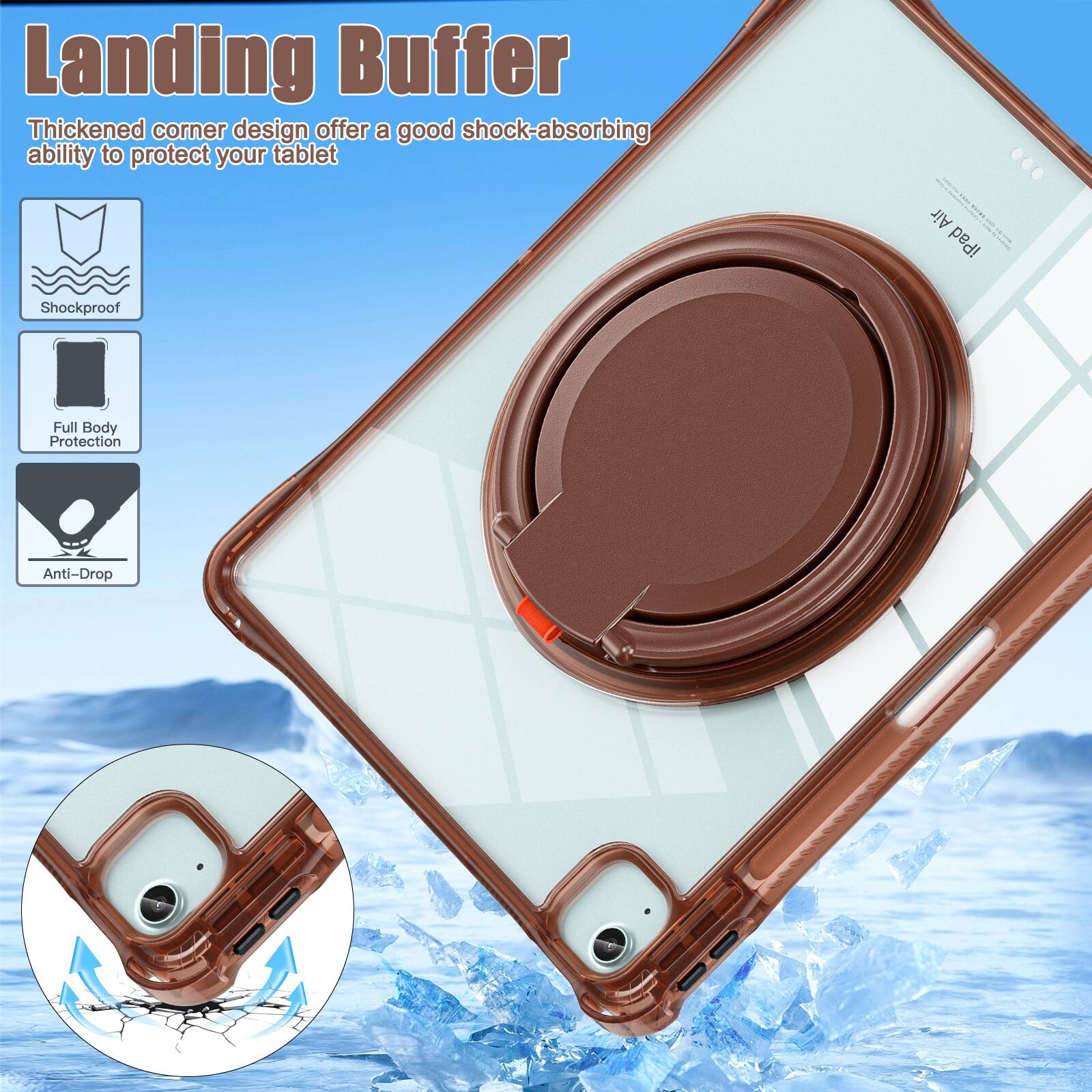 Landing Buffer

Thickened corner design offers a good shock-absorbing ability to protect your tablet

- Shockproof
- Full Body Protection
- Anti-Drop